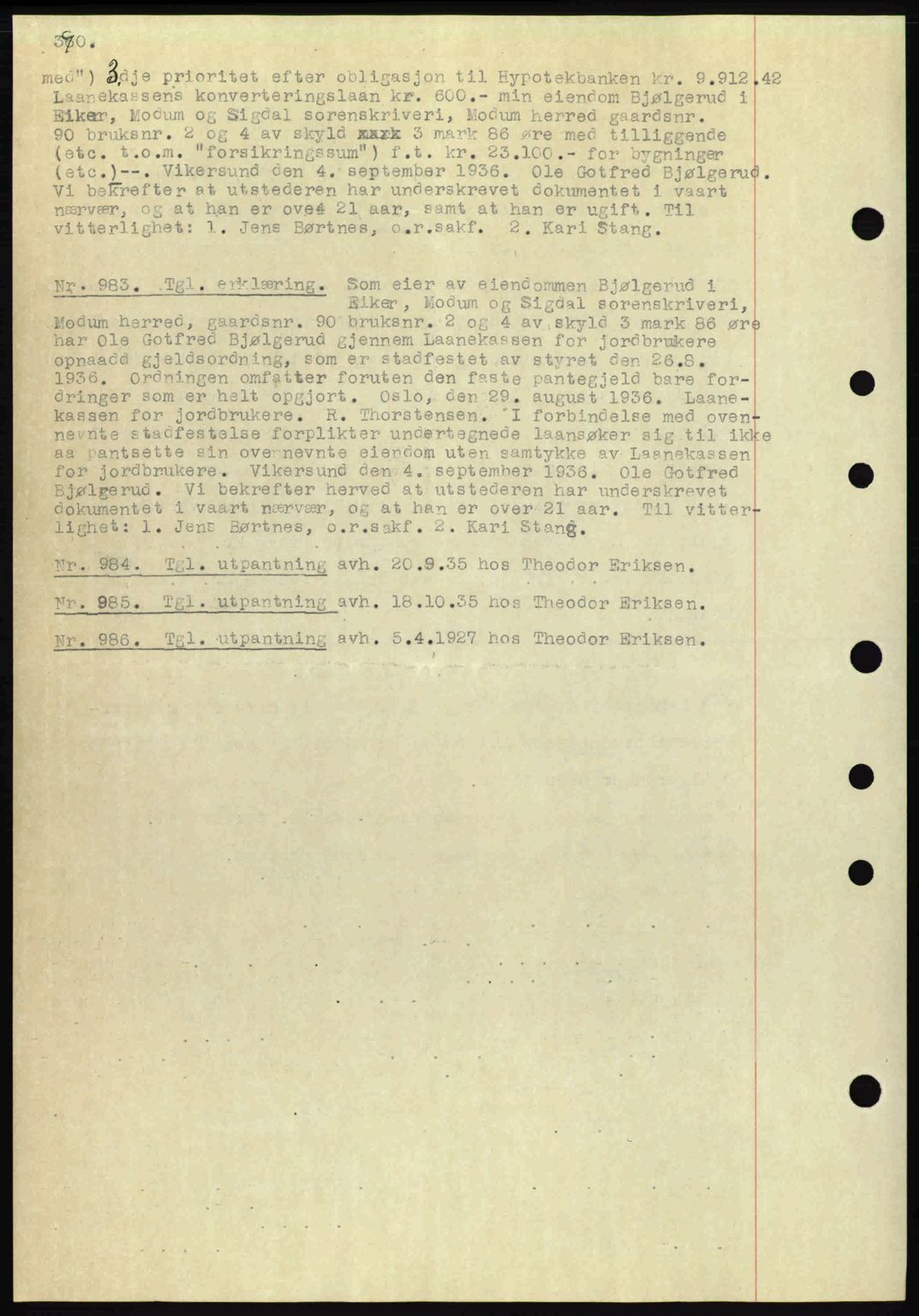Eiker, Modum og Sigdal sorenskriveri, SAKO/A-123/G/Ga/Gab/L0035: Mortgage book no. A5, 1937-1937, Diary no: : 983/1937