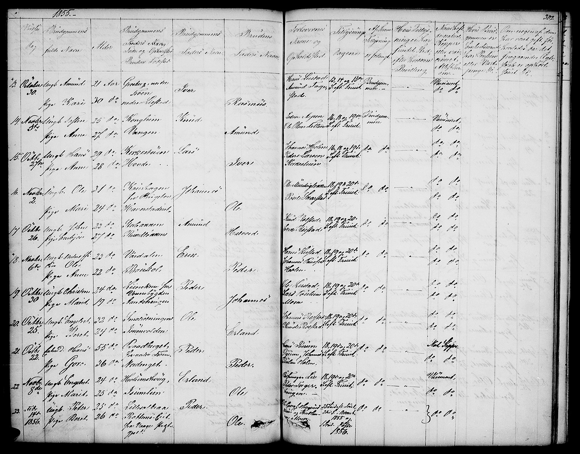 Sør-Fron prestekontor, SAH/PREST-010/H/Ha/Hab/L0001: Parish register (copy) no. 1, 1844-1863, p. 302