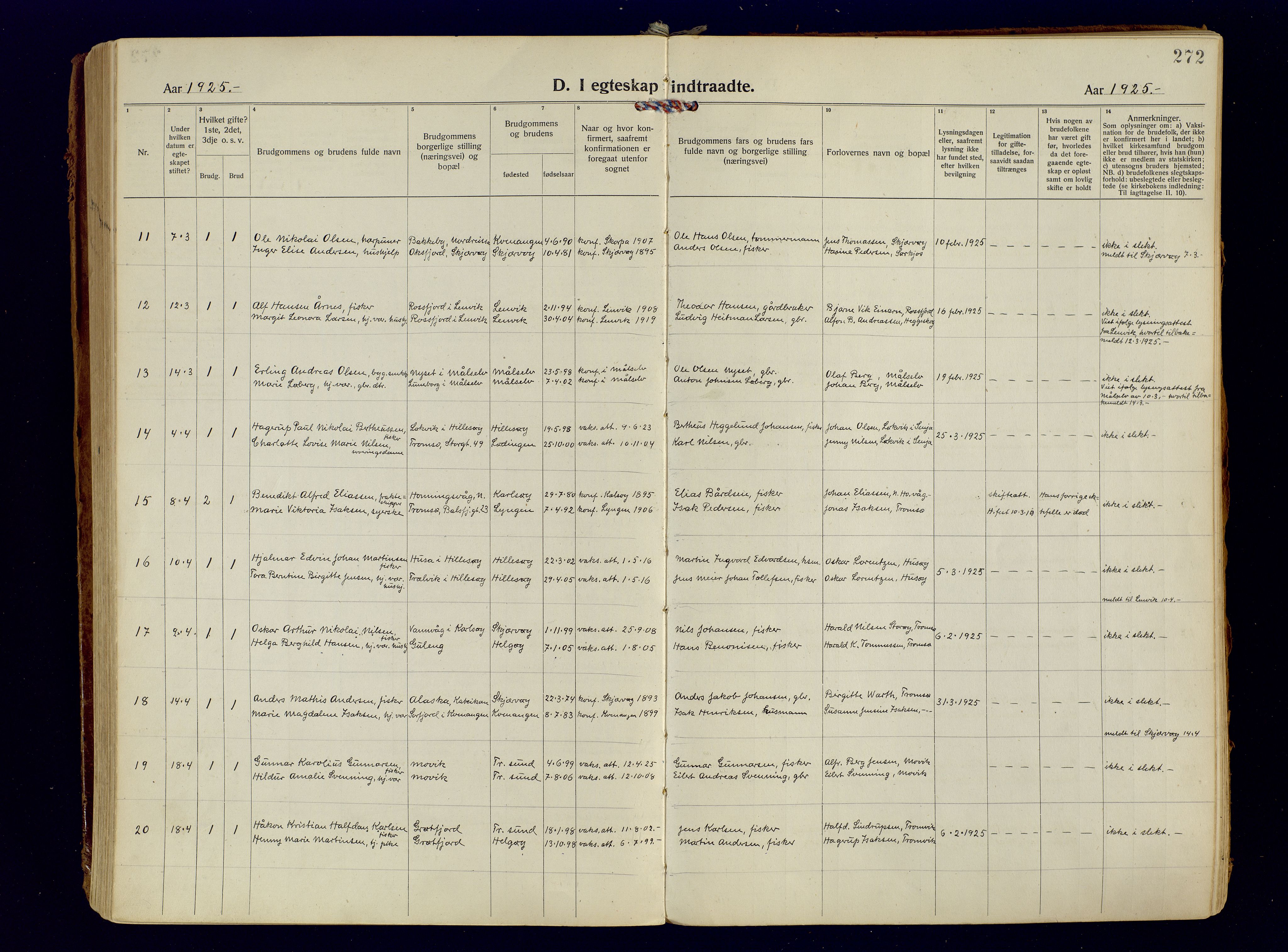 Tromsøysund sokneprestkontor, AV/SATØ-S-1304/G/Ga/L0009kirke: Parish register (official) no. 9, 1922-1934, p. 272