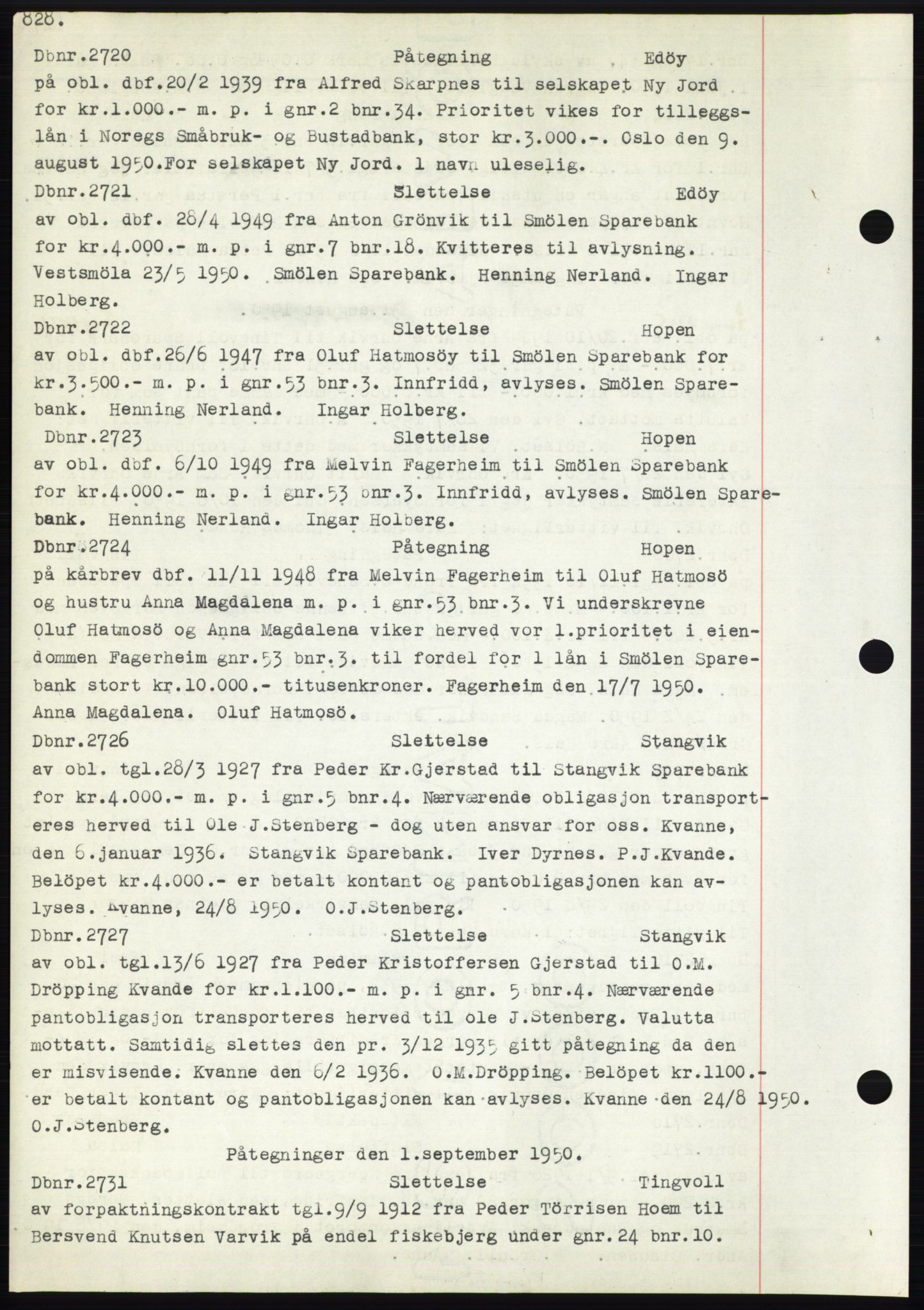 Nordmøre sorenskriveri, SAT/A-4132/1/2/2Ca: Mortgage book no. C82b, 1946-1951, Diary no: : 2720/1950