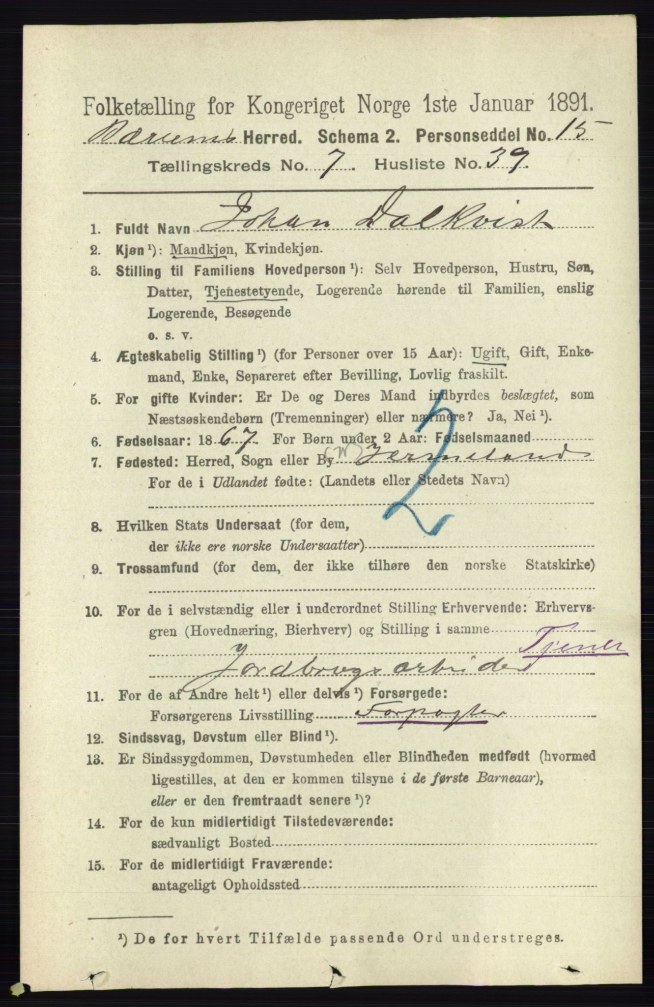 RA, 1891 census for 0219 Bærum, 1891, p. 4434