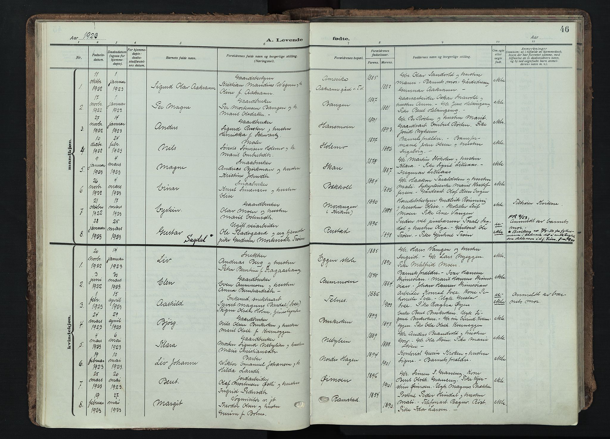Tynset prestekontor, SAH/PREST-058/H/Ha/Haa/L0026: Parish register (official) no. 26, 1915-1929, p. 46
