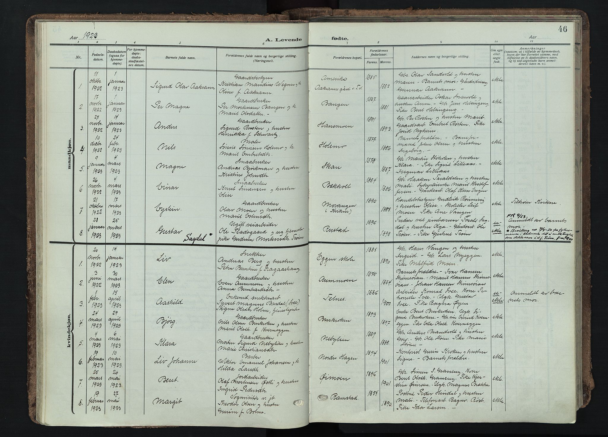 Tynset prestekontor, AV/SAH-PREST-058/H/Ha/Haa/L0026: Parish register (official) no. 26, 1915-1929, p. 46