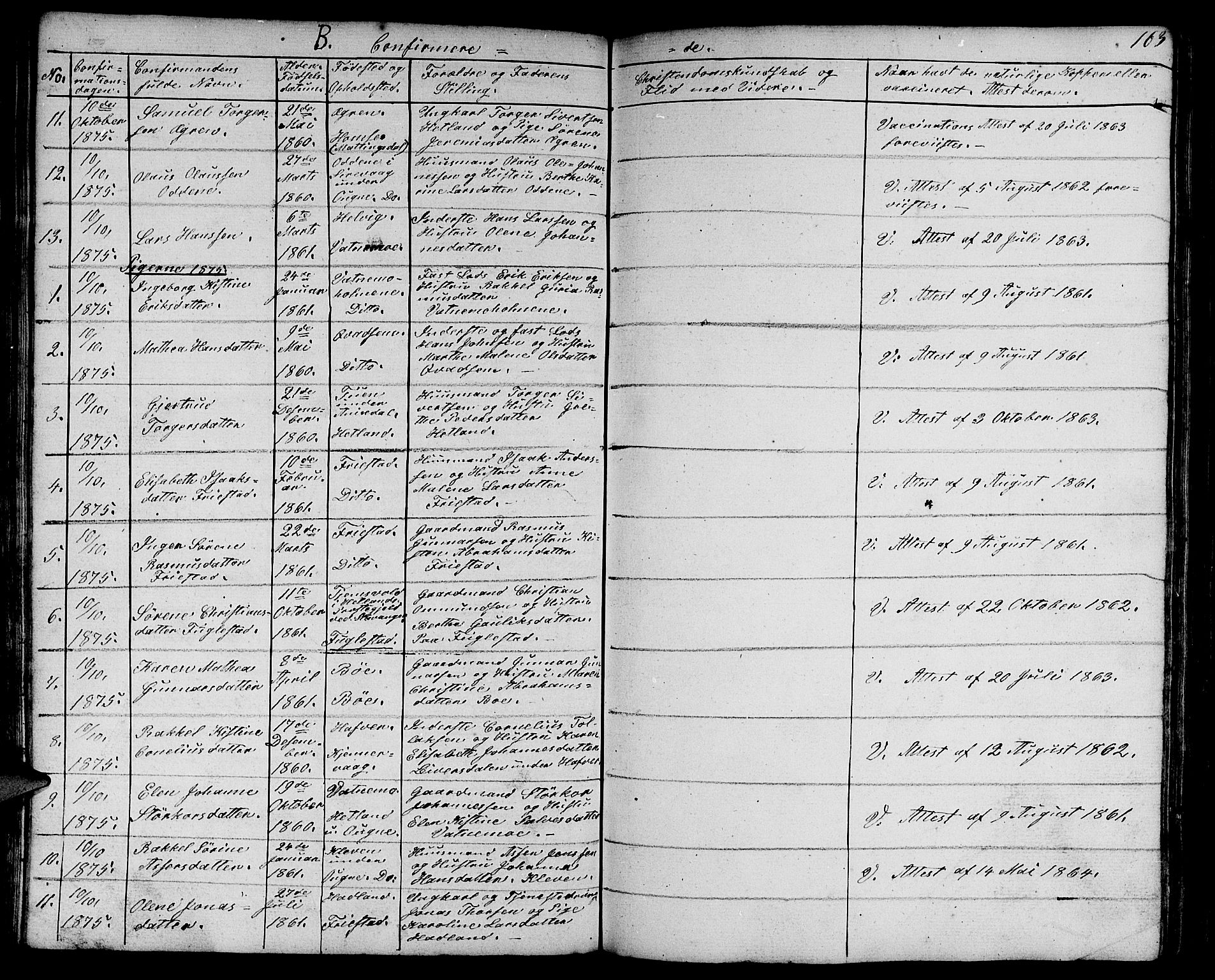 Eigersund sokneprestkontor, AV/SAST-A-101807/S09/L0003: Parish register (copy) no. B 3, 1846-1875, p. 163