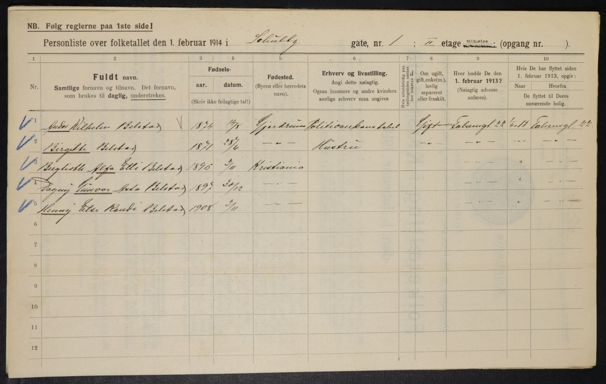 OBA, Municipal Census 1914 for Kristiania, 1914, p. 90316