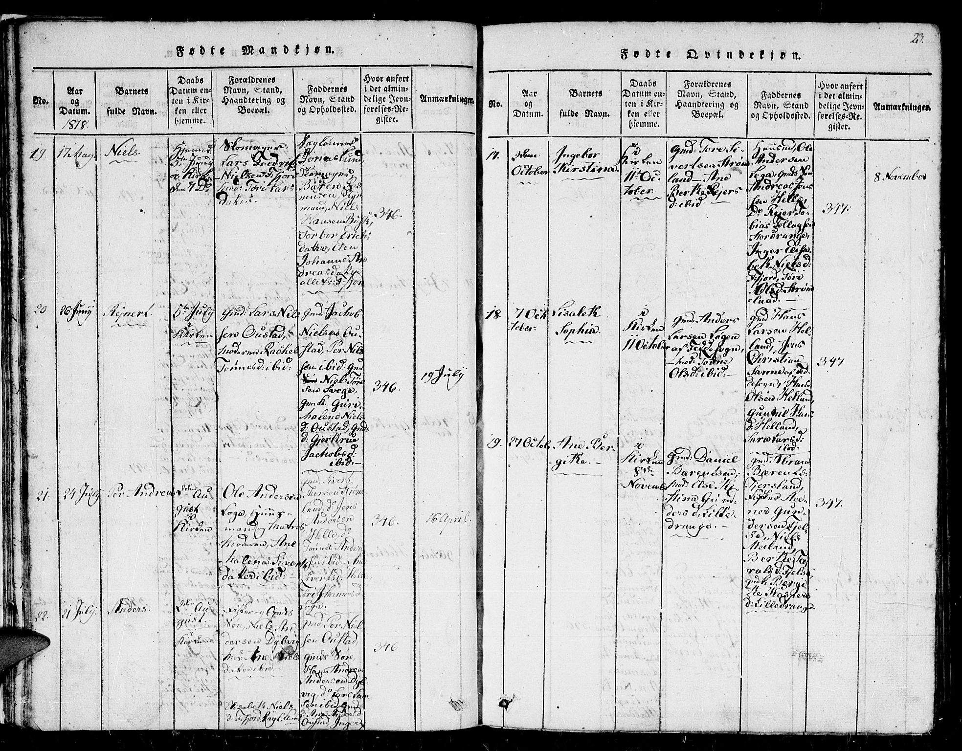 Flekkefjord sokneprestkontor, AV/SAK-1111-0012/F/Fb/Fbc/L0003: Parish register (copy) no. B 3, 1815-1826, p. 23