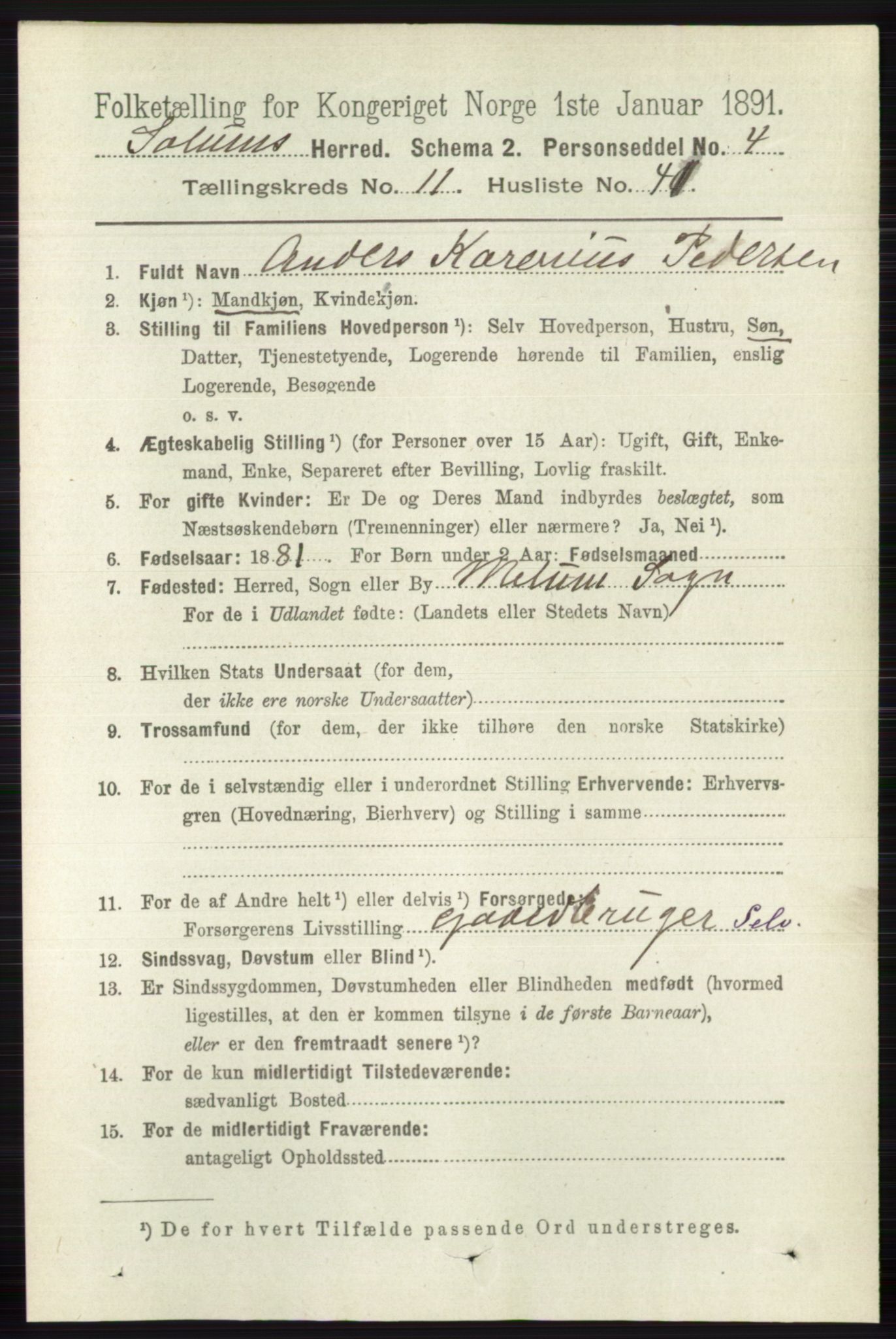 RA, 1891 census for 0818 Solum, 1891, p. 5521