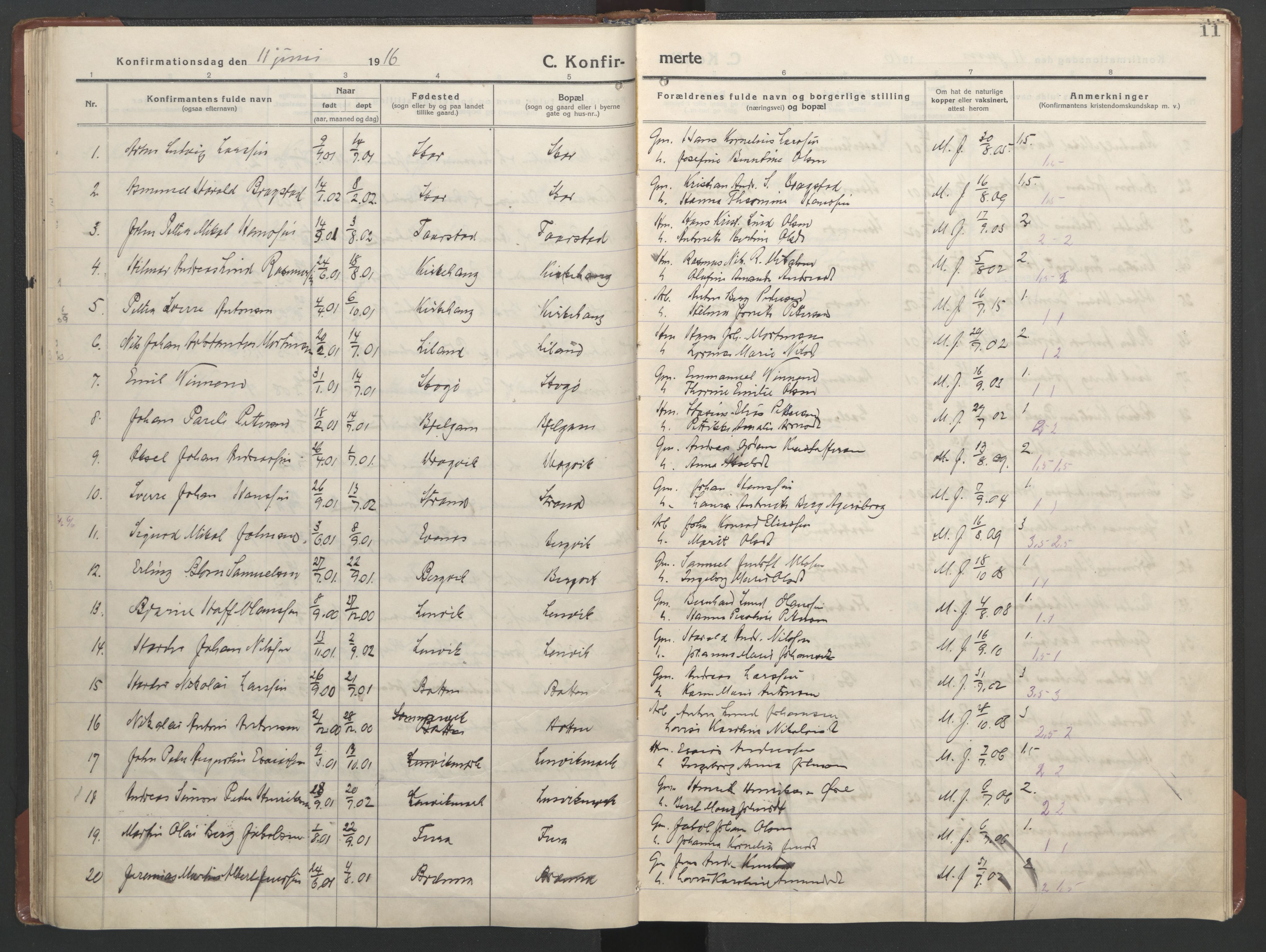 Ministerialprotokoller, klokkerbøker og fødselsregistre - Nordland, AV/SAT-A-1459/863/L0918: Parish register (copy) no. 863C08, 1906-1921, p. 11