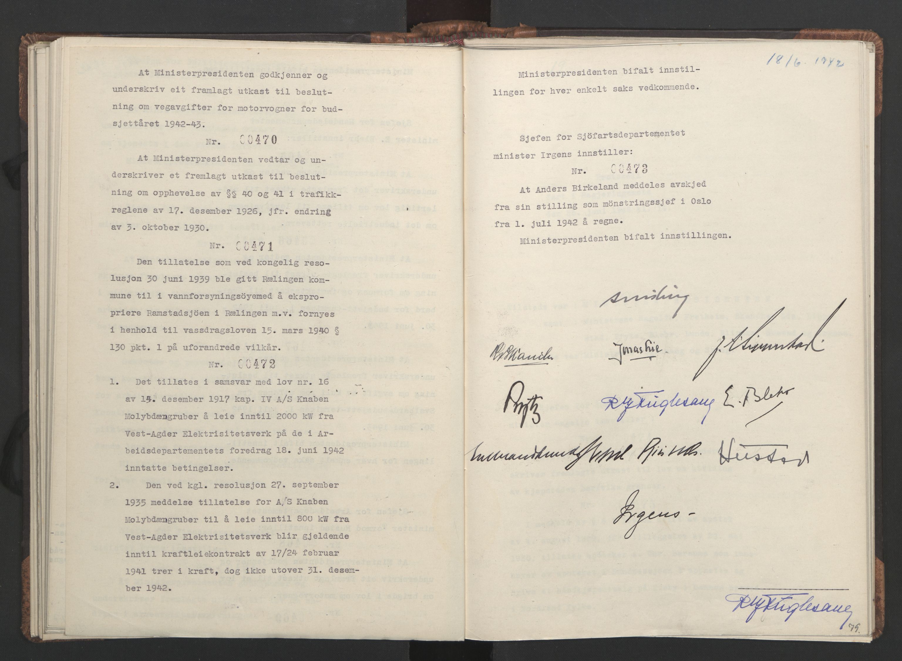 NS-administrasjonen 1940-1945 (Statsrådsekretariatet, de kommisariske statsråder mm), RA/S-4279/D/Da/L0001: Beslutninger og tillegg (1-952 og 1-32), 1942, p. 82