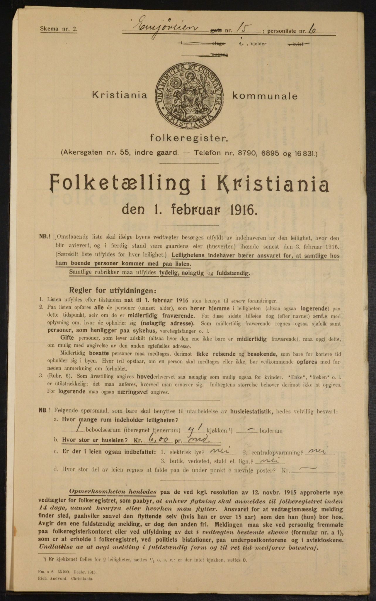 OBA, Municipal Census 1916 for Kristiania, 1916, p. 22343