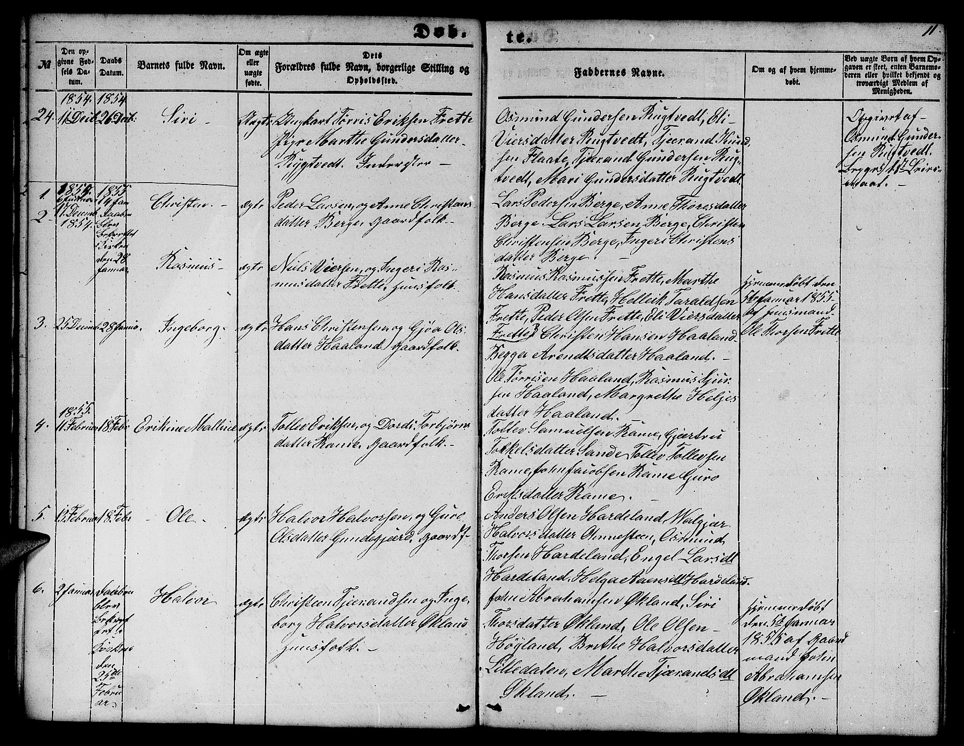 Etne sokneprestembete, SAB/A-75001/H/Hab: Parish register (copy) no. C 2, 1851-1865, p. 11