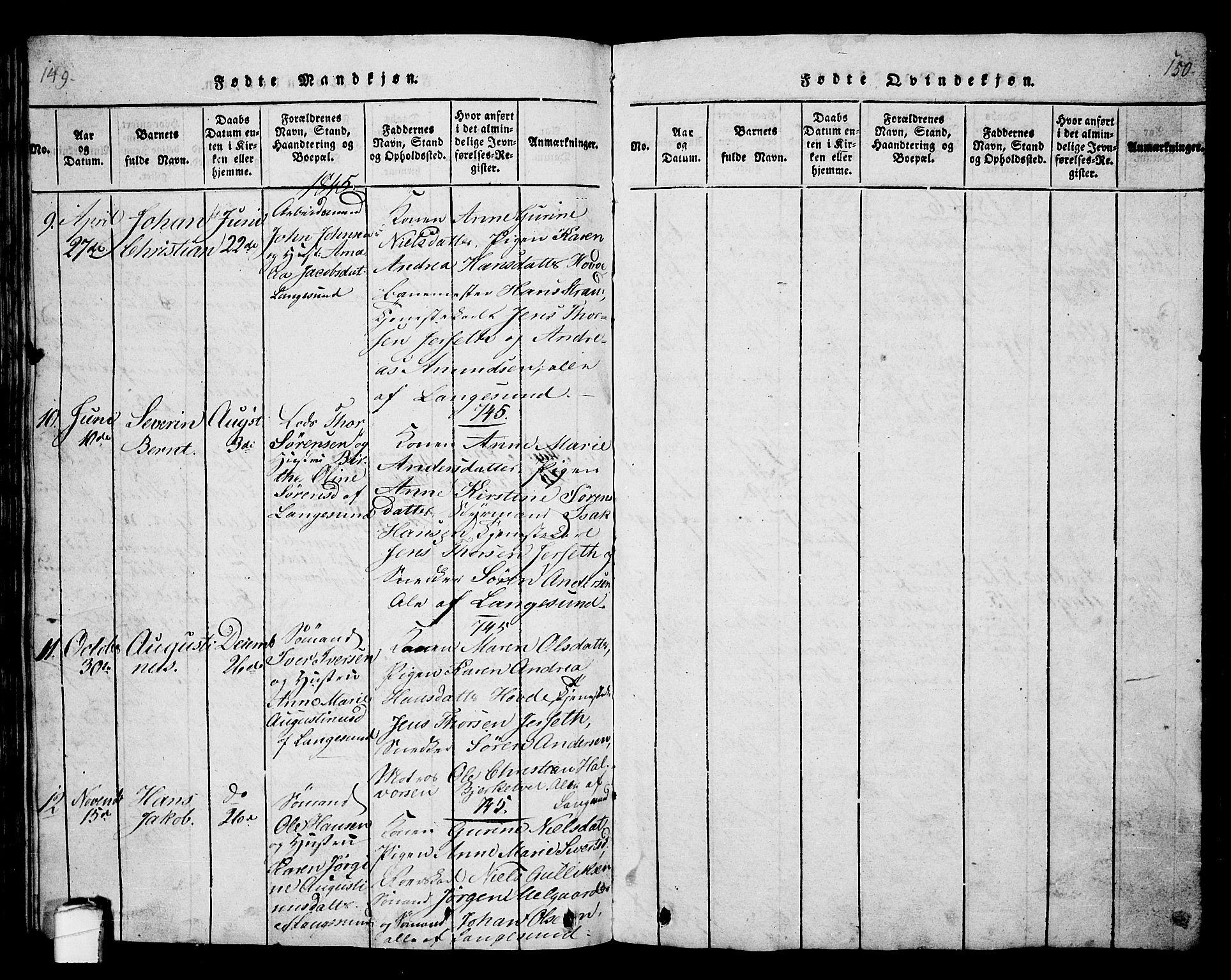 Langesund kirkebøker, SAKO/A-280/G/Ga/L0003: Parish register (copy) no. 3, 1815-1858, p. 149-150