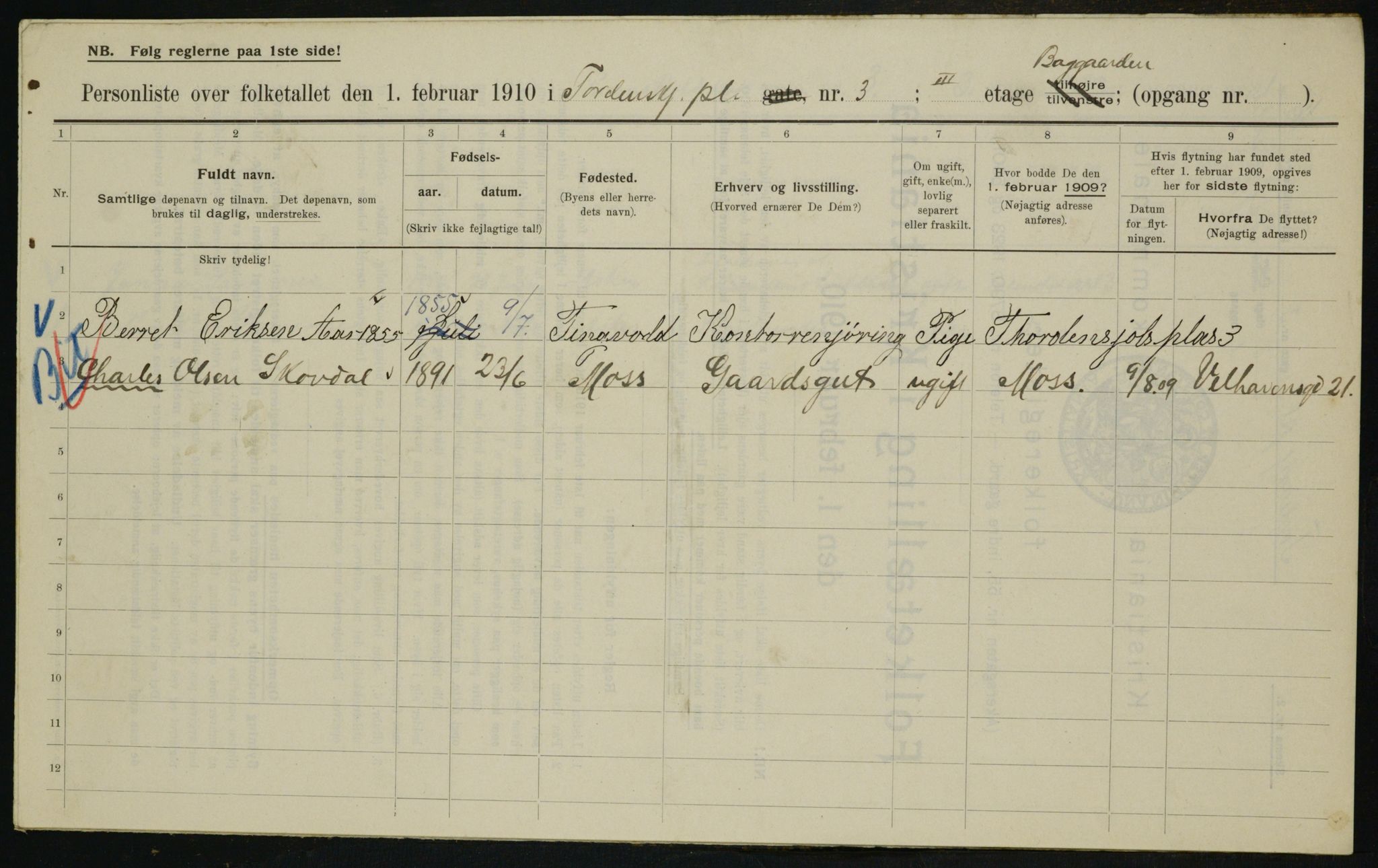 OBA, Municipal Census 1910 for Kristiania, 1910, p. 108057