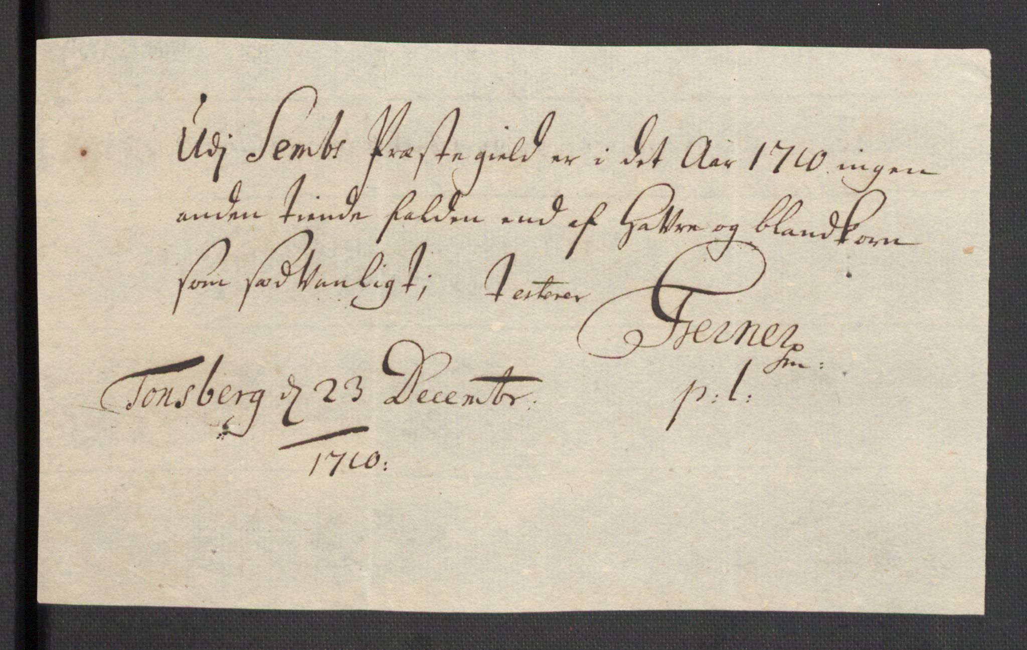 Rentekammeret inntil 1814, Reviderte regnskaper, Fogderegnskap, AV/RA-EA-4092/R32/L1875: Fogderegnskap Jarlsberg grevskap, 1710, p. 196