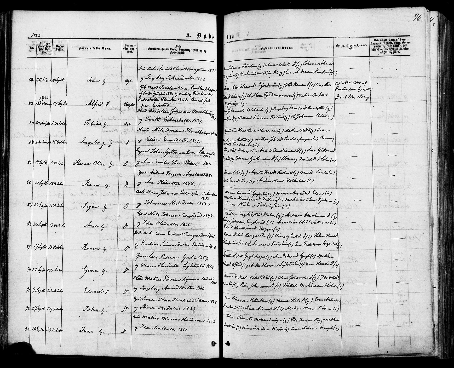Østre Gausdal prestekontor, SAH/PREST-092/H/Ha/Haa/L0001: Parish register (official) no. 1, 1874-1886, p. 96