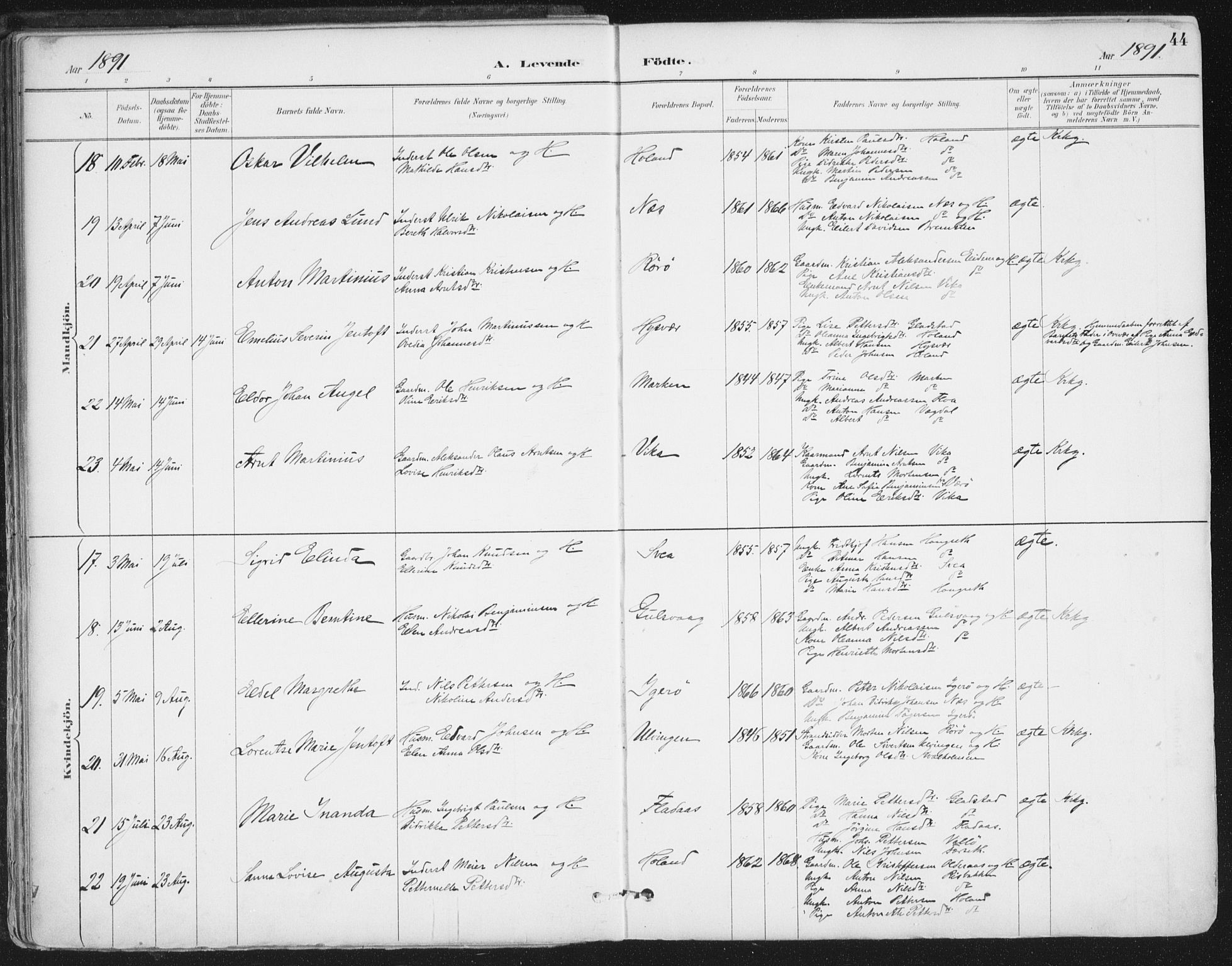 Ministerialprotokoller, klokkerbøker og fødselsregistre - Nordland, AV/SAT-A-1459/816/L0244: Parish register (official) no. 816A10, 1886-1903, p. 44