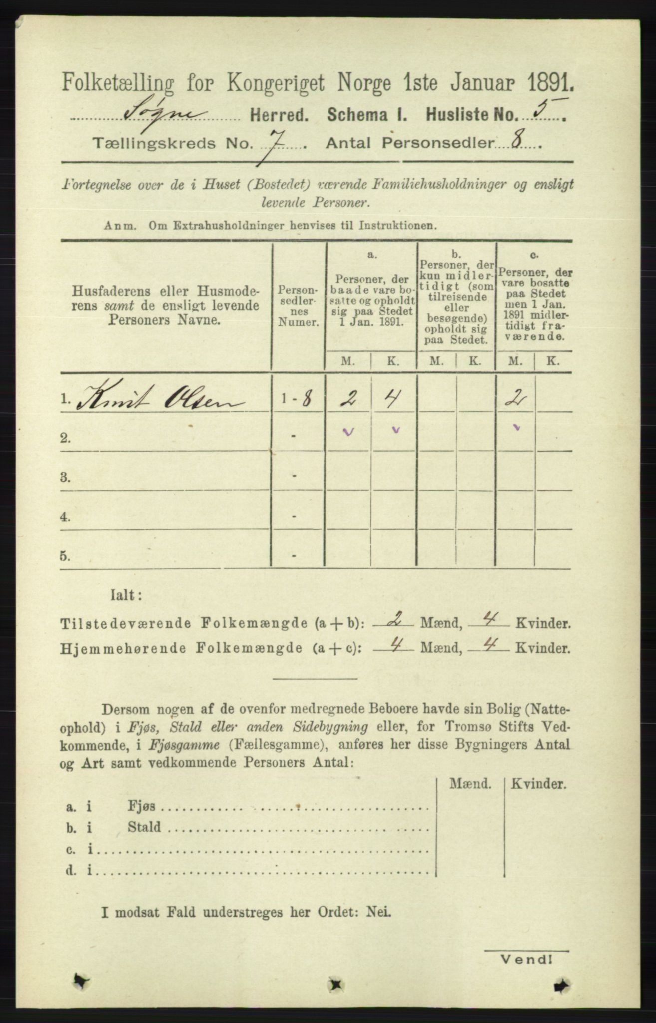 RA, 1891 census for 1018 Søgne, 1891, p. 1428