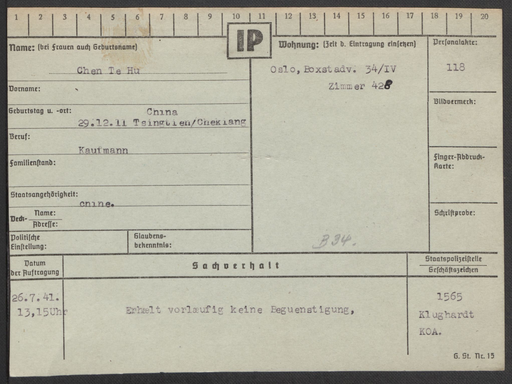 Befehlshaber der Sicherheitspolizei und des SD, RA/RAFA-5969/E/Ea/Eaa/L0002: Register over norske fanger i Møllergata 19: Bj-Eng, 1940-1945, p. 687