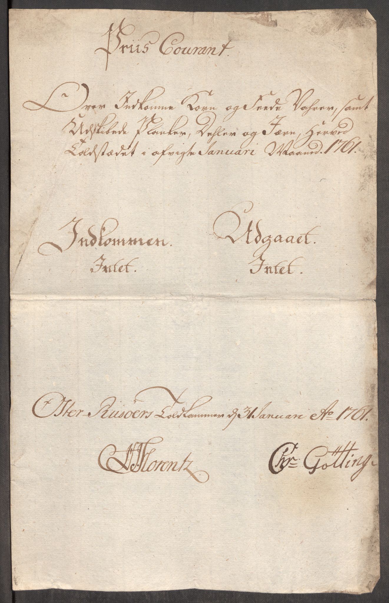 Rentekammeret inntil 1814, Realistisk ordnet avdeling, RA/EA-4070/Oe/L0007: [Ø1]: Priskuranter, 1761-1763, p. 218