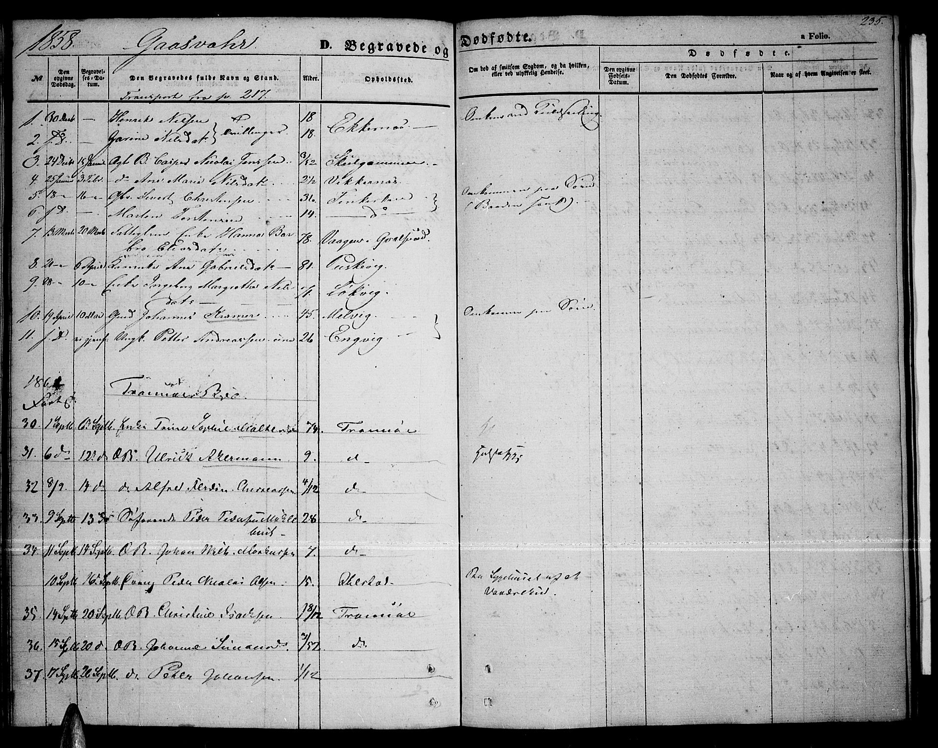 Tromsø sokneprestkontor/stiftsprosti/domprosti, SATØ/S-1343/G/Gb/L0006klokker: Parish register (copy) no. 6, 1857-1866, p. 235
