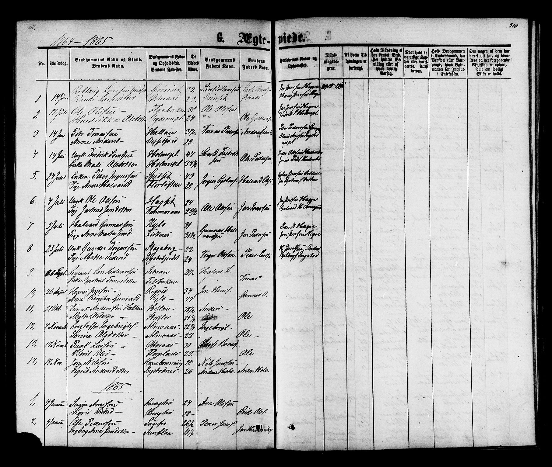 Ministerialprotokoller, klokkerbøker og fødselsregistre - Nord-Trøndelag, SAT/A-1458/703/L0038: Parish register (copy) no. 703C01, 1864-1870, p. 310