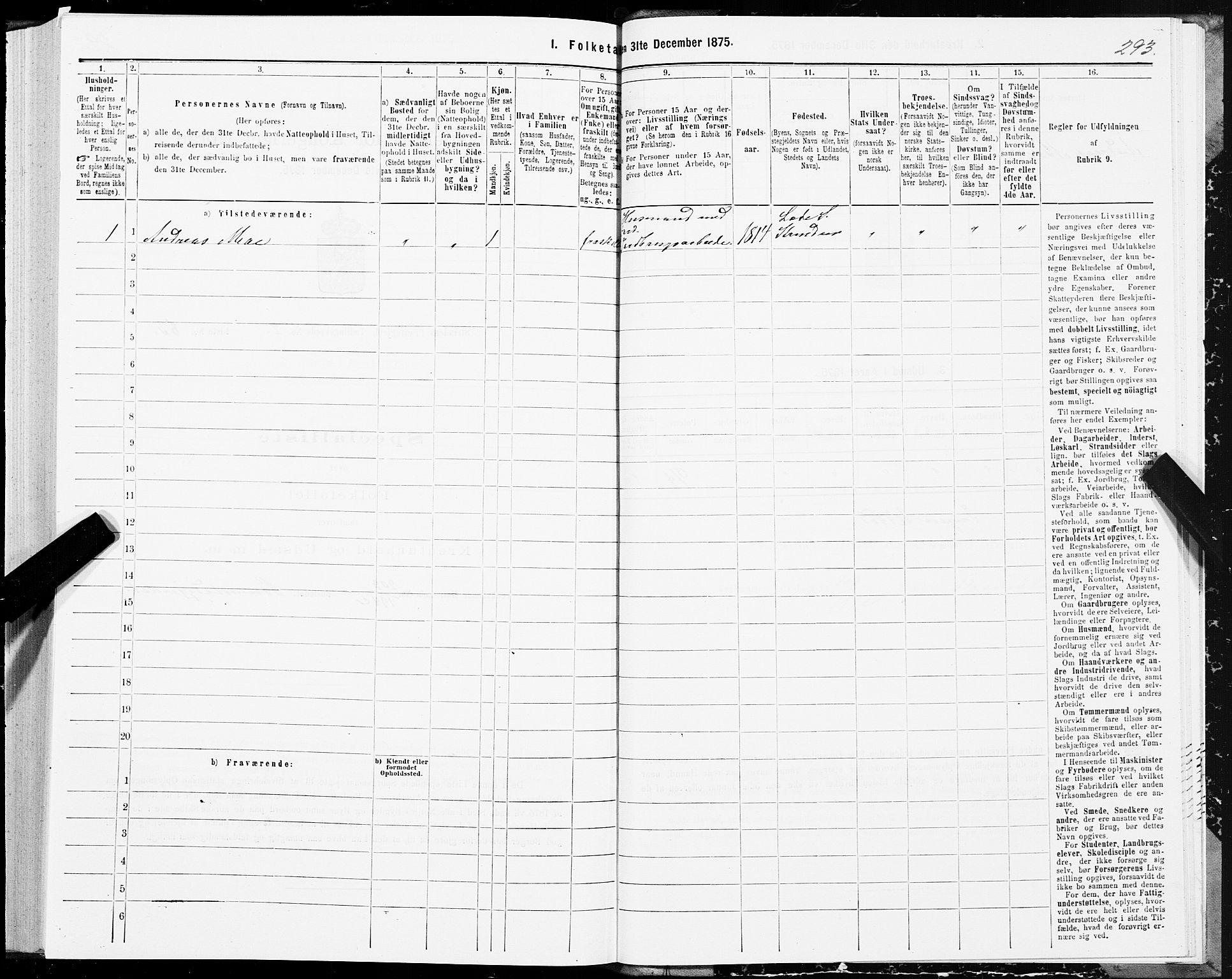 SAT, 1875 census for 1660P Strinda, 1875, p. 1293