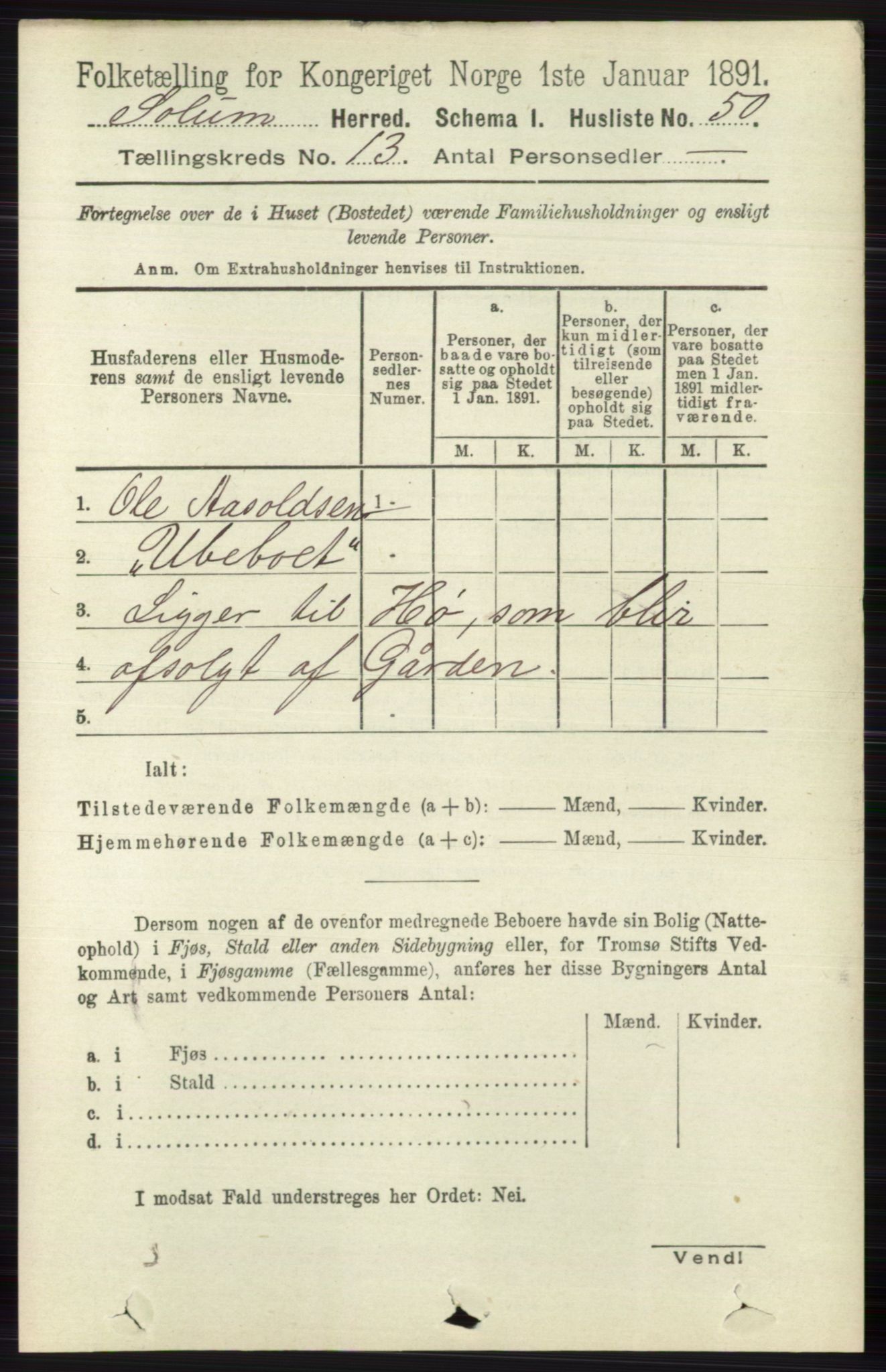 RA, 1891 census for 0818 Solum, 1891, p. 6052