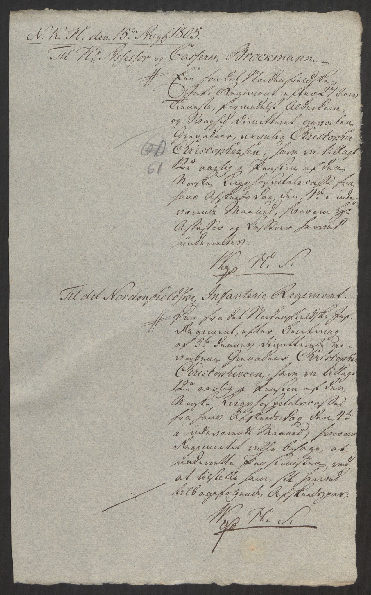 Forsvaret, Den norske kvesthuskasse/krigshospitalkasse, AV/RA-RAFA-1887/F/Fa/L0017: Innkomne brev:, 1782-1807, p. 734