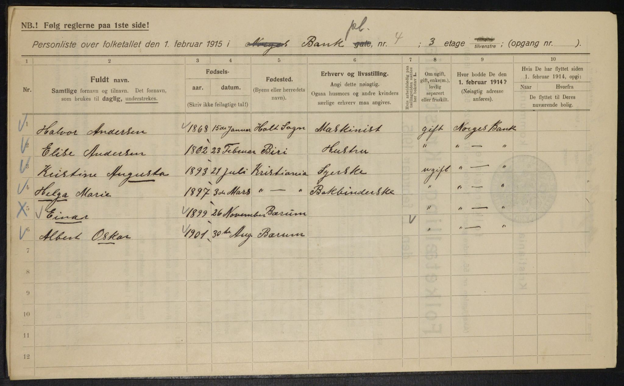 OBA, Municipal Census 1915 for Kristiania, 1915, p. 3414