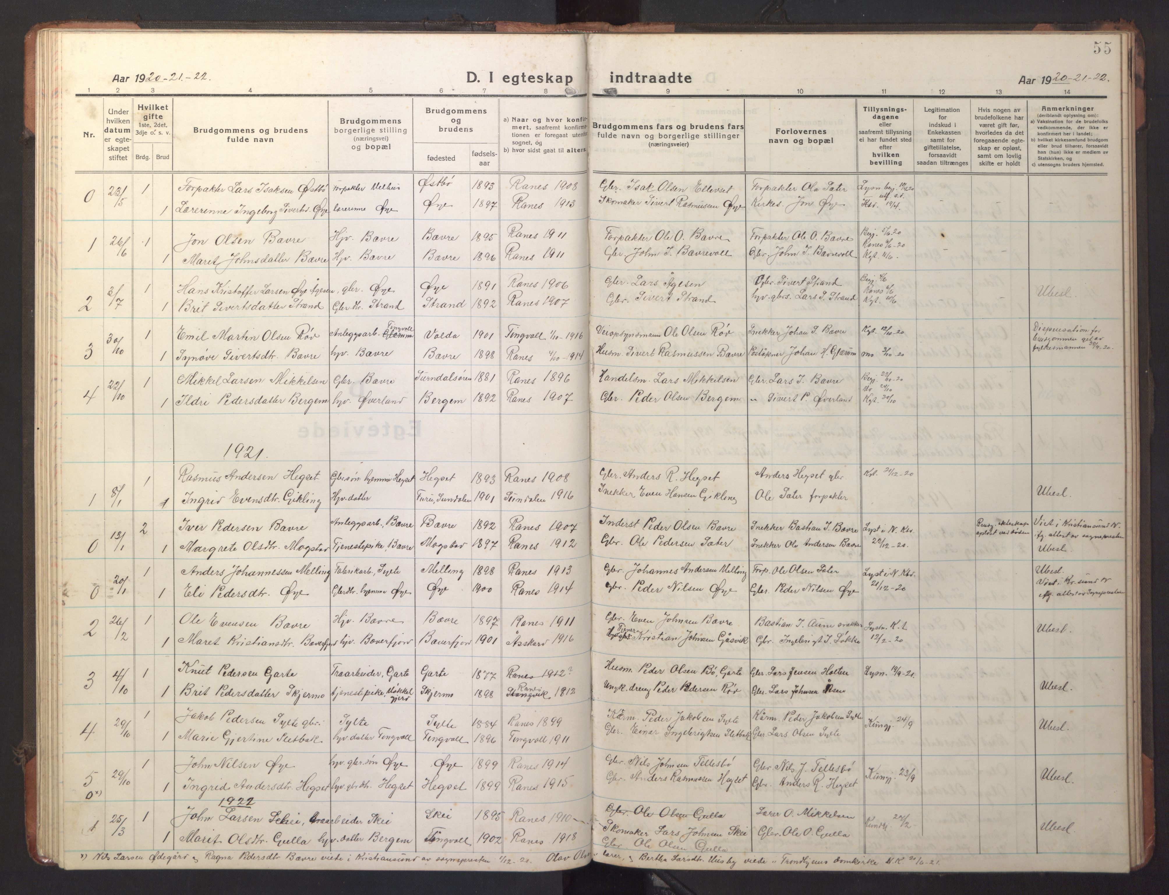 Ministerialprotokoller, klokkerbøker og fødselsregistre - Møre og Romsdal, AV/SAT-A-1454/595/L1054: Parish register (copy) no. 595C06, 1920-1948, p. 55