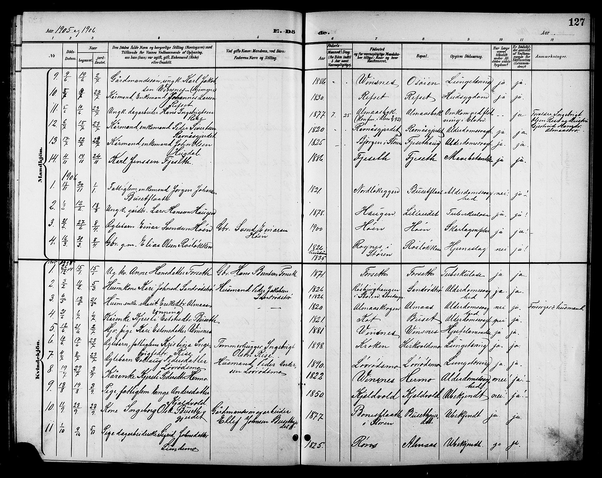 Ministerialprotokoller, klokkerbøker og fødselsregistre - Sør-Trøndelag, SAT/A-1456/688/L1029: Parish register (copy) no. 688C04, 1899-1915, p. 127