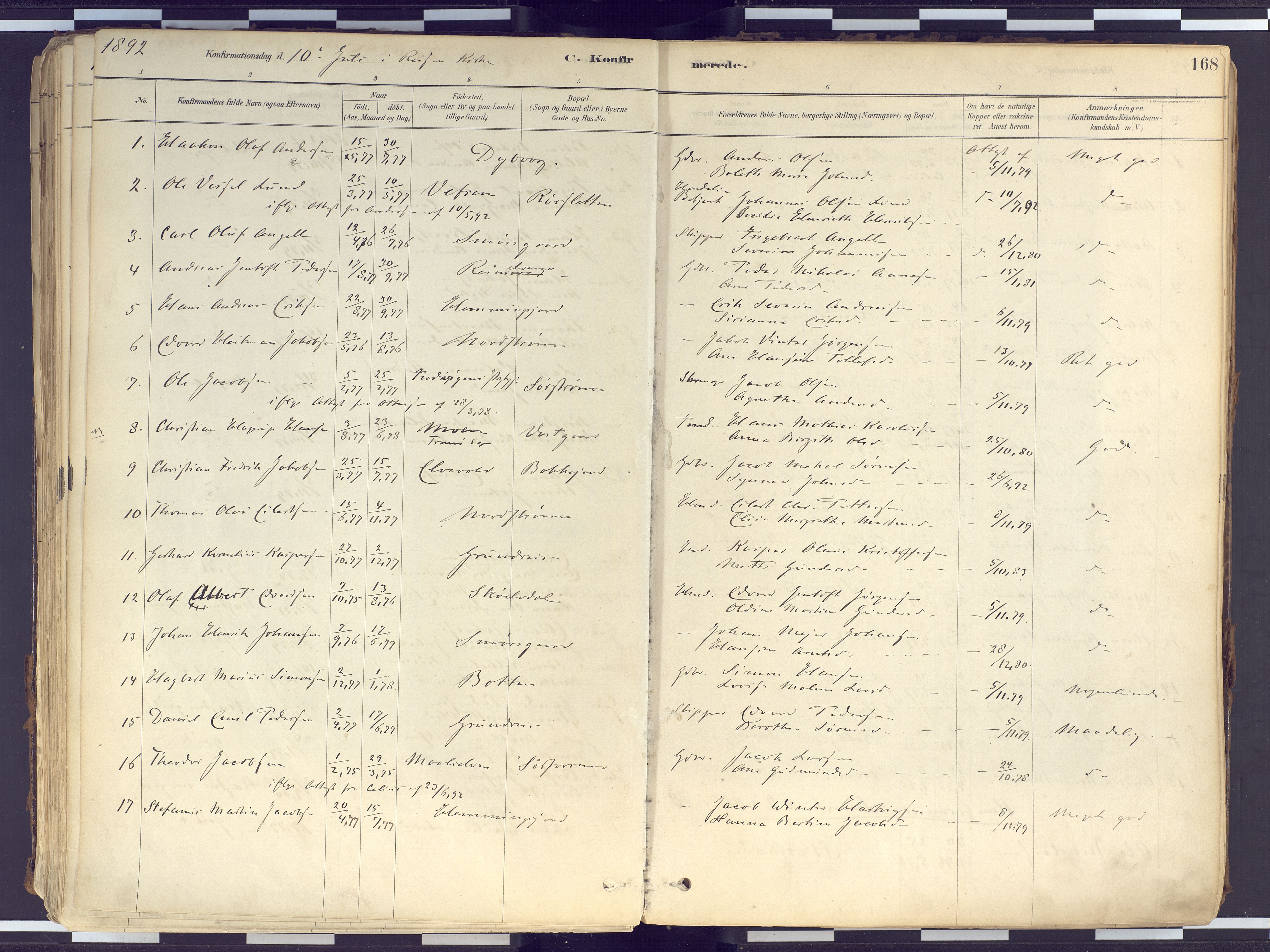 Tranøy sokneprestkontor, SATØ/S-1313/I/Ia/Iaa/L0010kirke: Parish register (official) no. 10, 1878-1904, p. 168