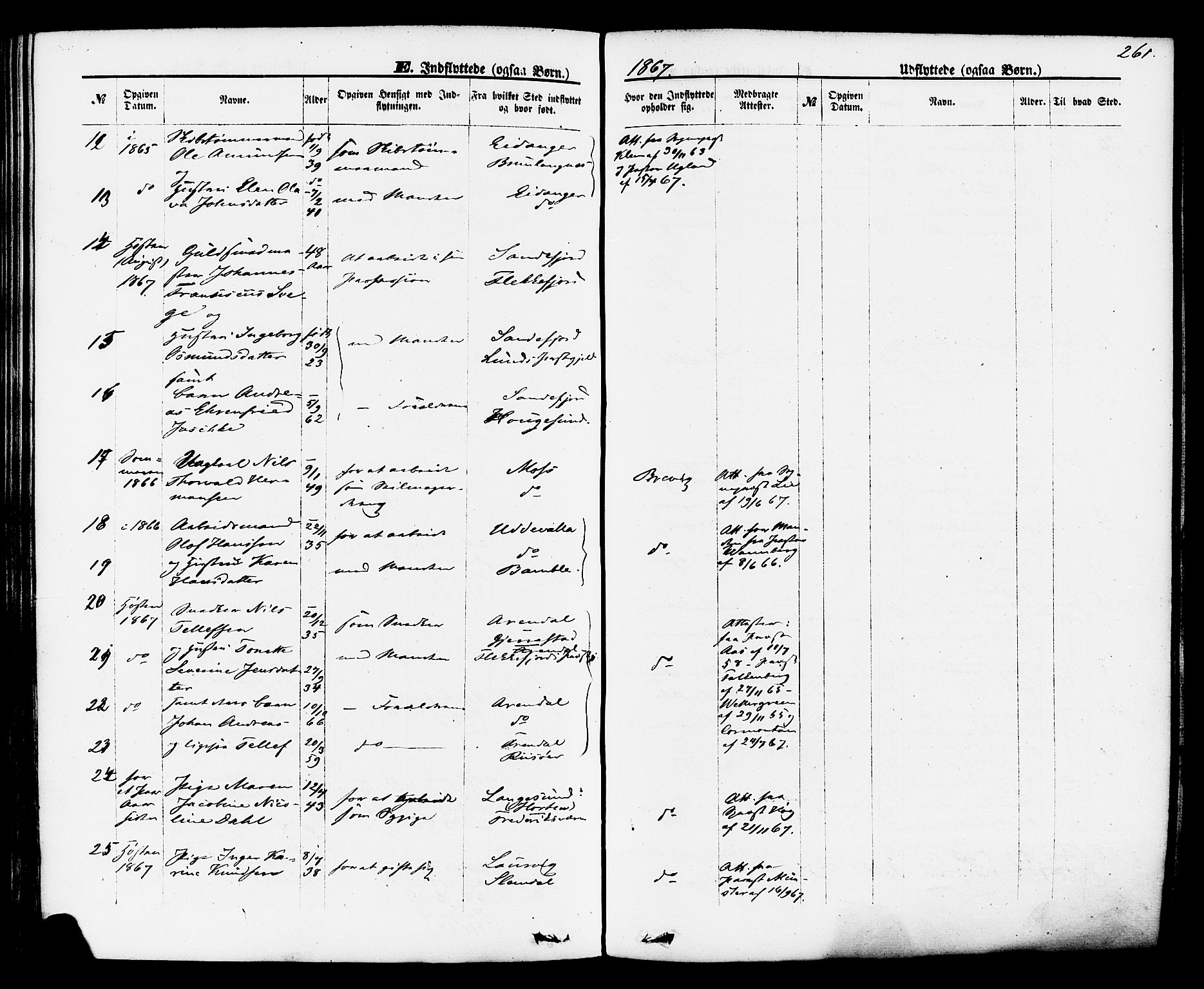 Brevik kirkebøker, SAKO/A-255/F/Fa/L0006: Parish register (official) no. 6, 1866-1881, p. 261