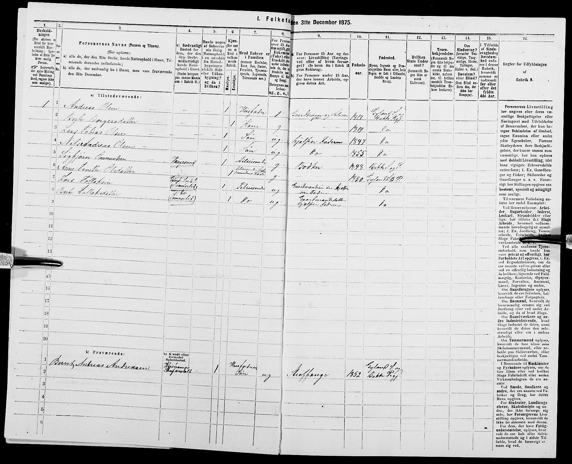 SAK, 1875 census for 1045P Bakke, 1875, p. 566