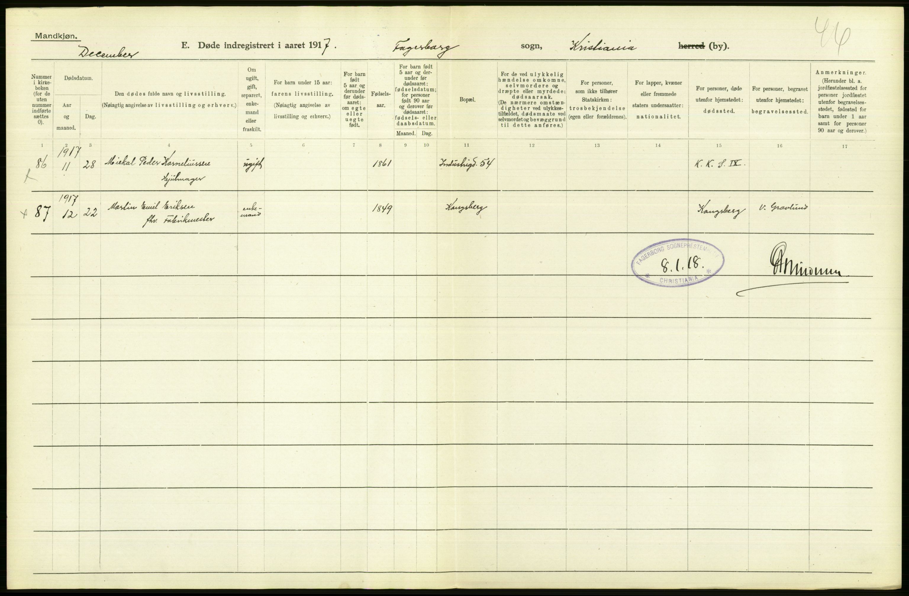 Statistisk sentralbyrå, Sosiodemografiske emner, Befolkning, AV/RA-S-2228/D/Df/Dfb/Dfbg/L0010: Kristiania: Døde, 1917, p. 432