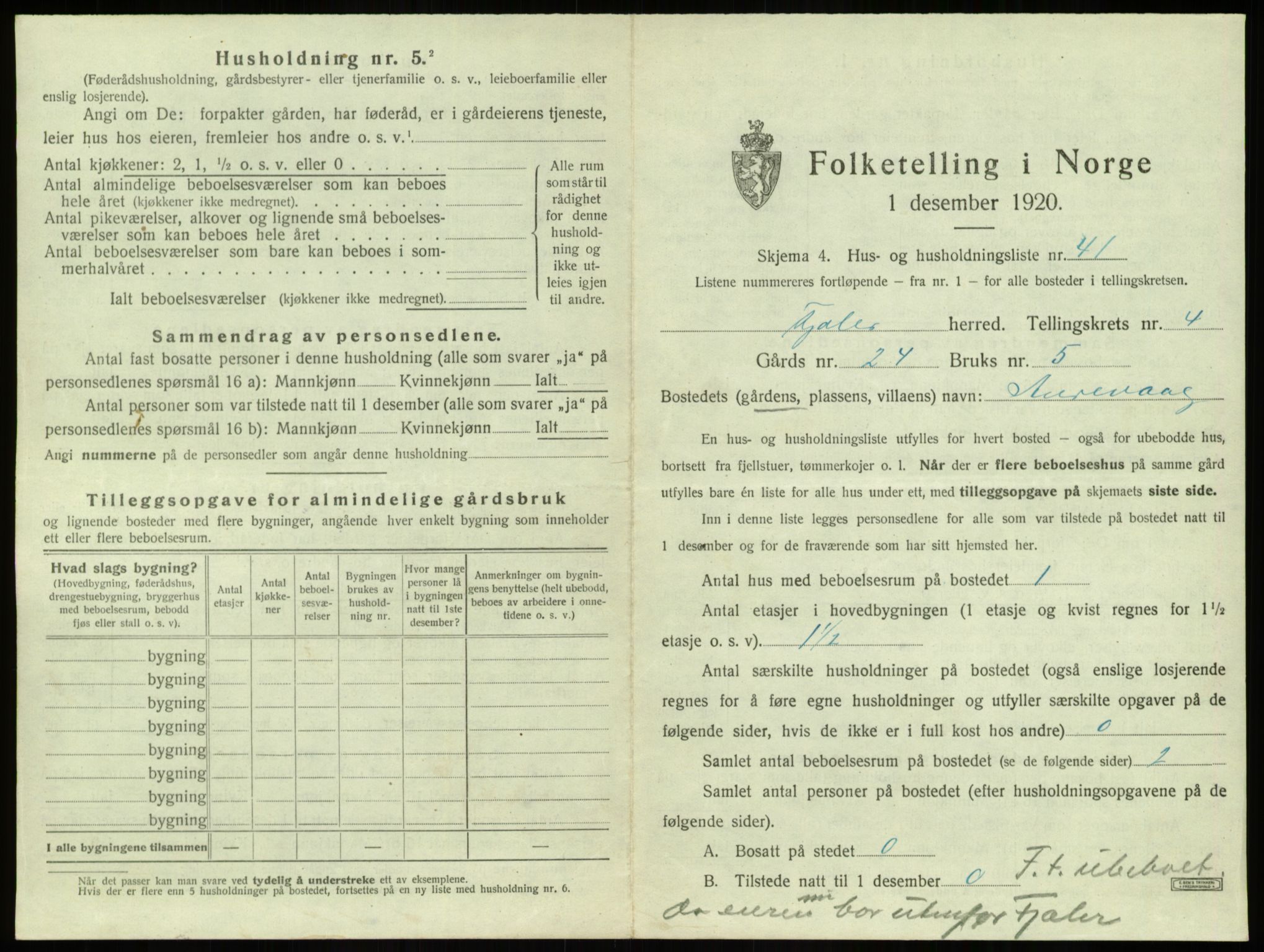 SAB, 1920 census for Fjaler, 1920, p. 441