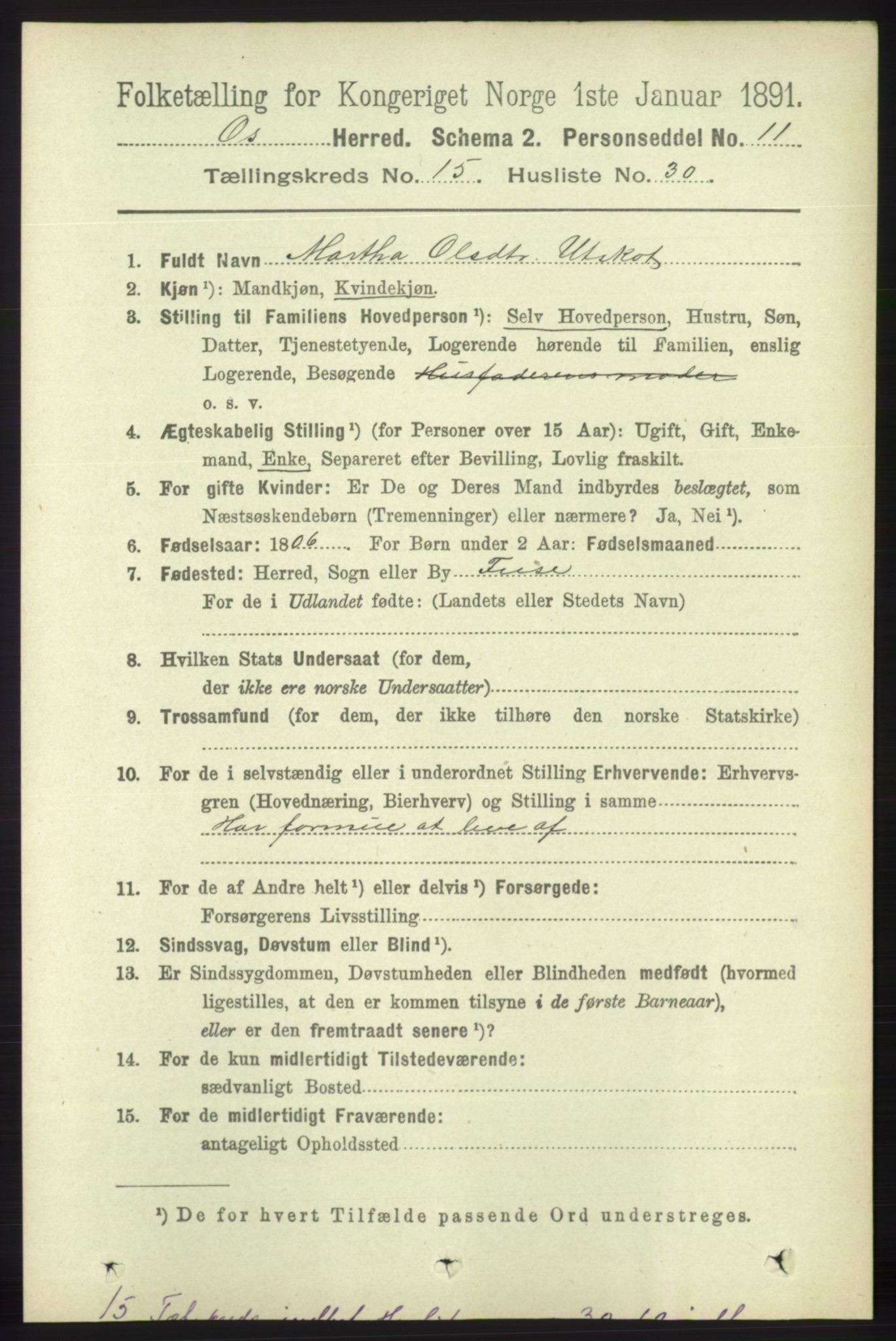 RA, 1891 census for 1243 Os, 1891, p. 3299