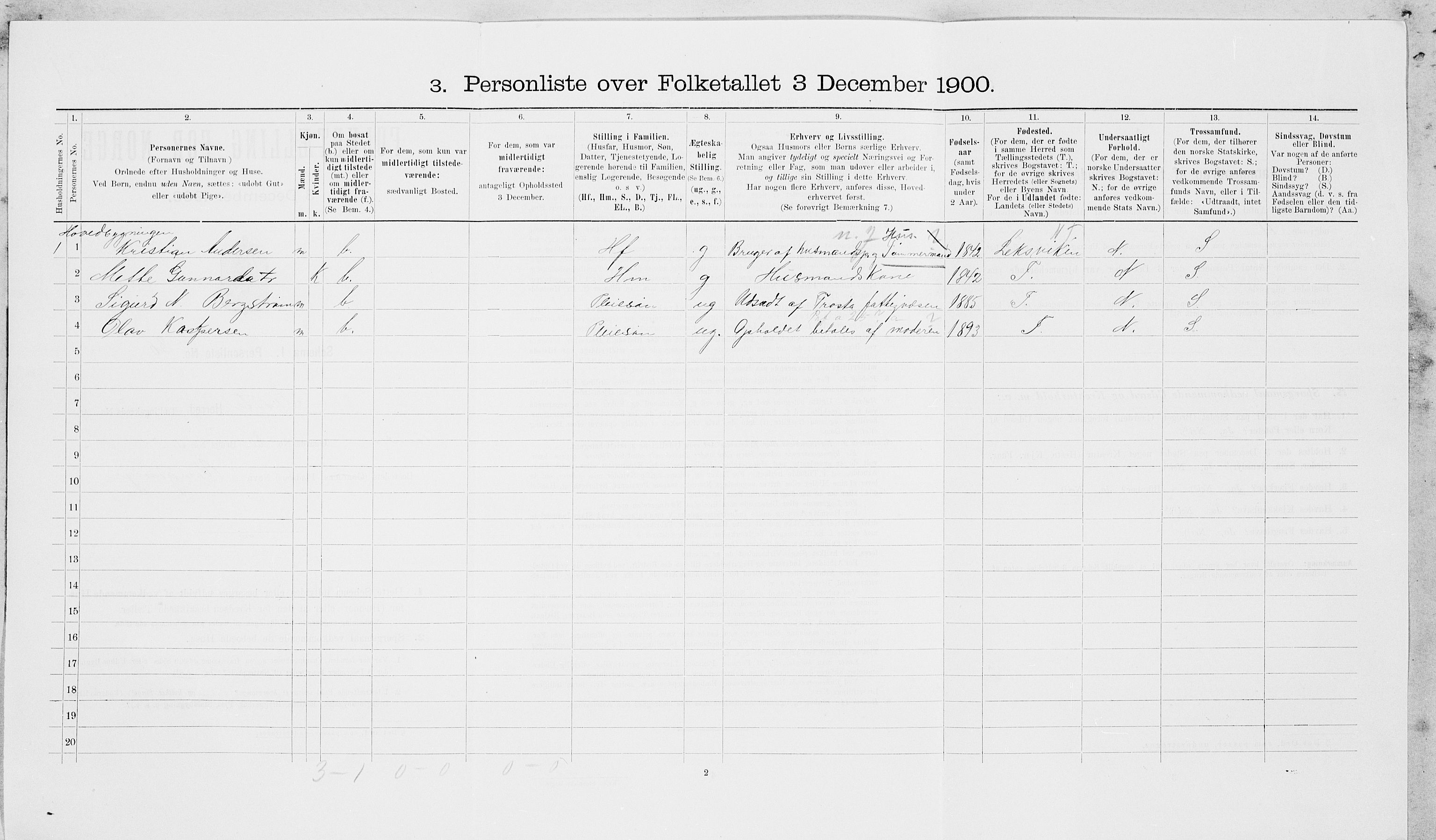 SAT, 1900 census for Frosta, 1900, p. 378