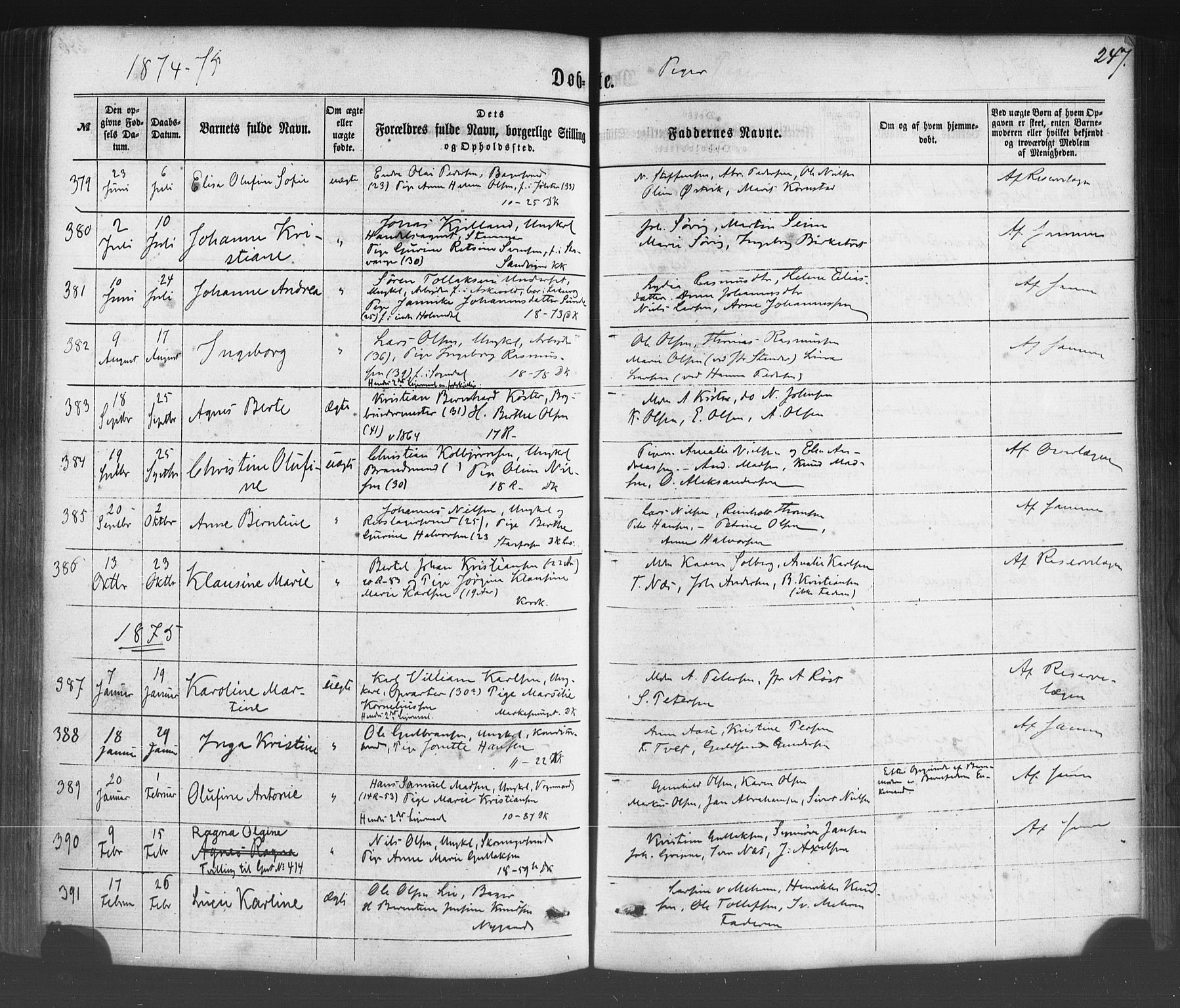 Fødselsstiftelsens sokneprestembete*, SAB/-: Parish register (official) no. A 1, 1863-1883, p. 247