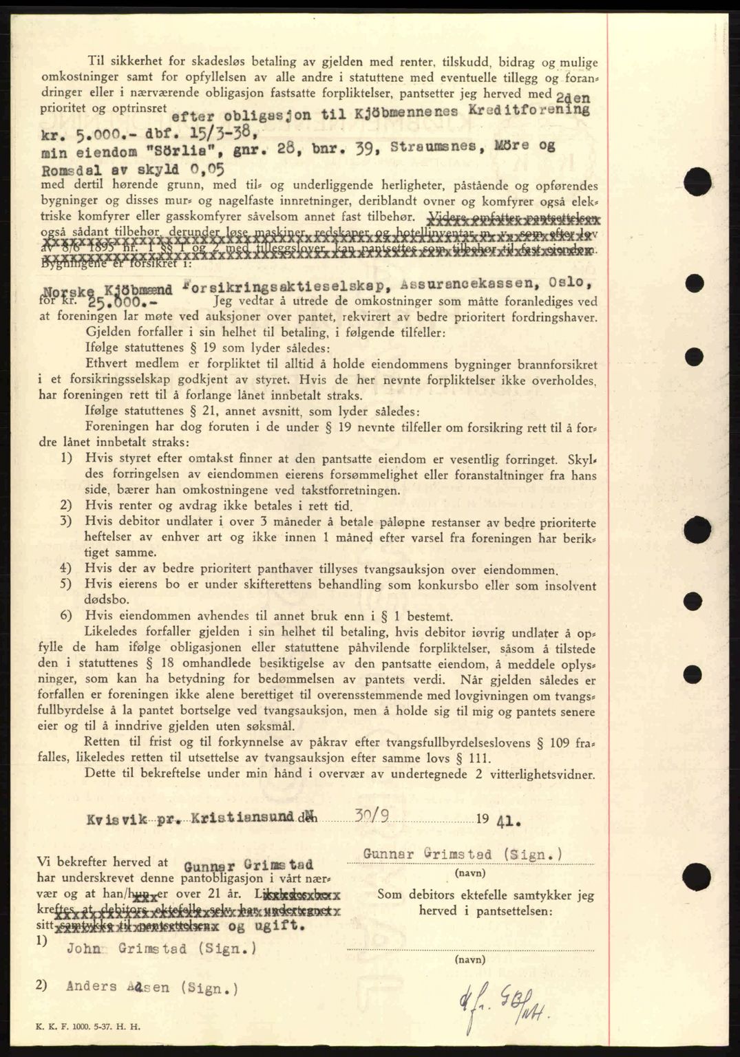 Nordmøre sorenskriveri, SAT/A-4132/1/2/2Ca: Mortgage book no. B88, 1941-1942, Diary no: : 1825/1941
