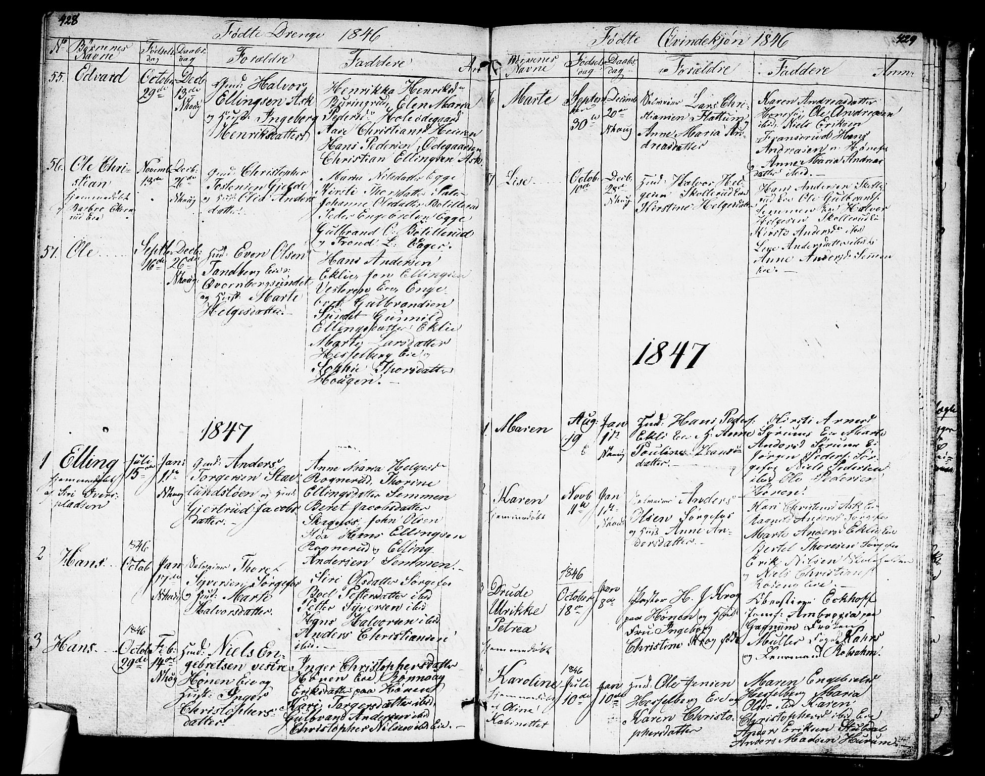 Norderhov kirkebøker, AV/SAKO-A-237/G/Ga/L0004: Parish register (copy) no. I 4, 1824-1849, p. 428-429