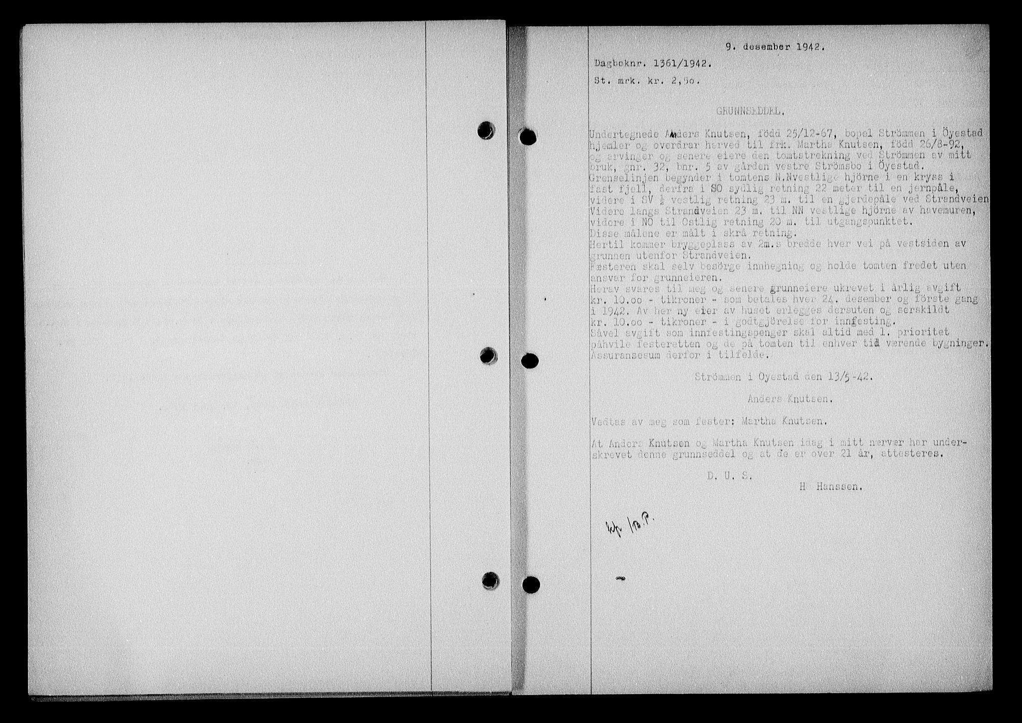 Nedenes sorenskriveri, SAK/1221-0006/G/Gb/Gba/L0050: Mortgage book no. A-IV, 1942-1943, Diary no: : 1361/1942