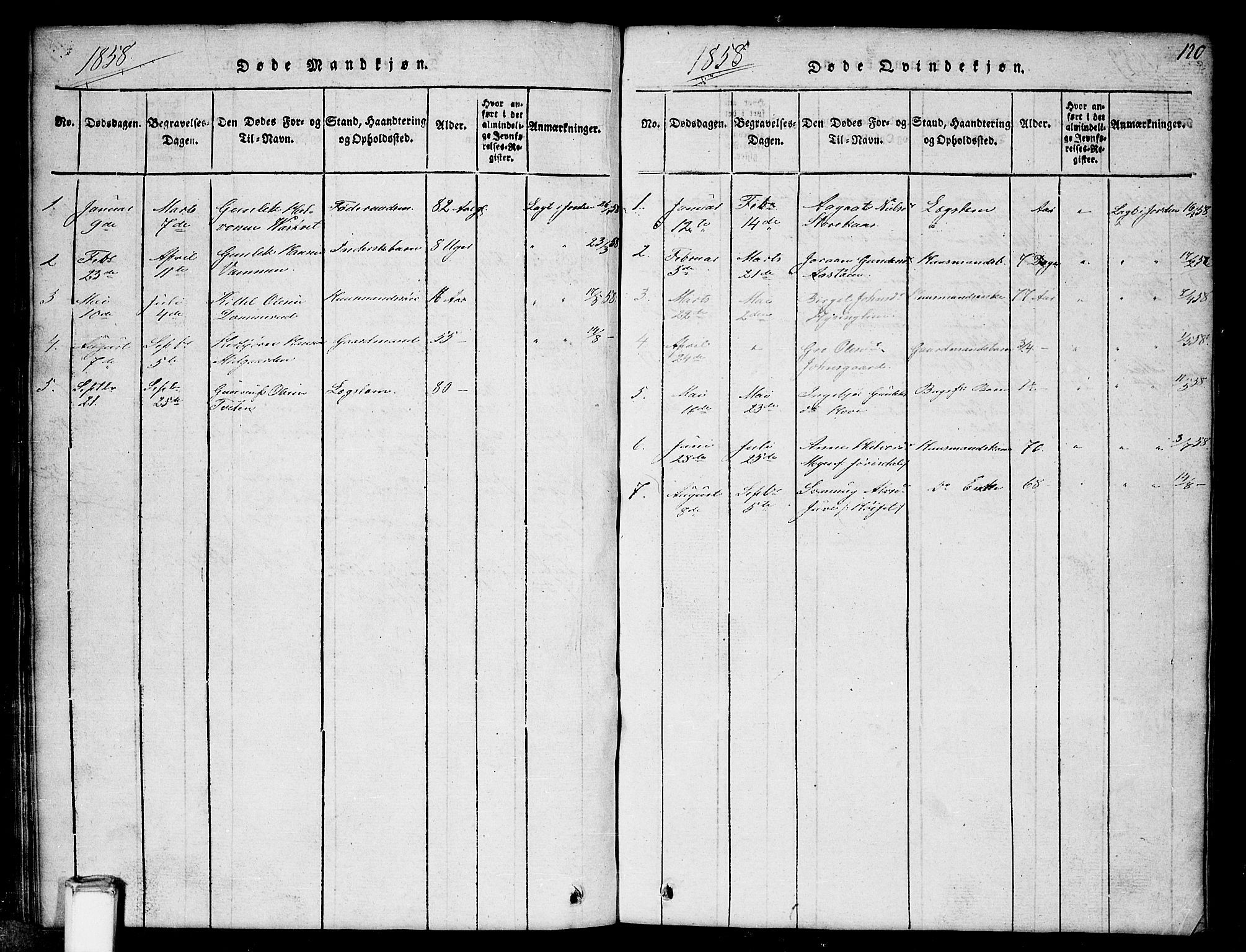 Gransherad kirkebøker, SAKO/A-267/G/Gb/L0001: Parish register (copy) no. II 1, 1815-1860, p. 120