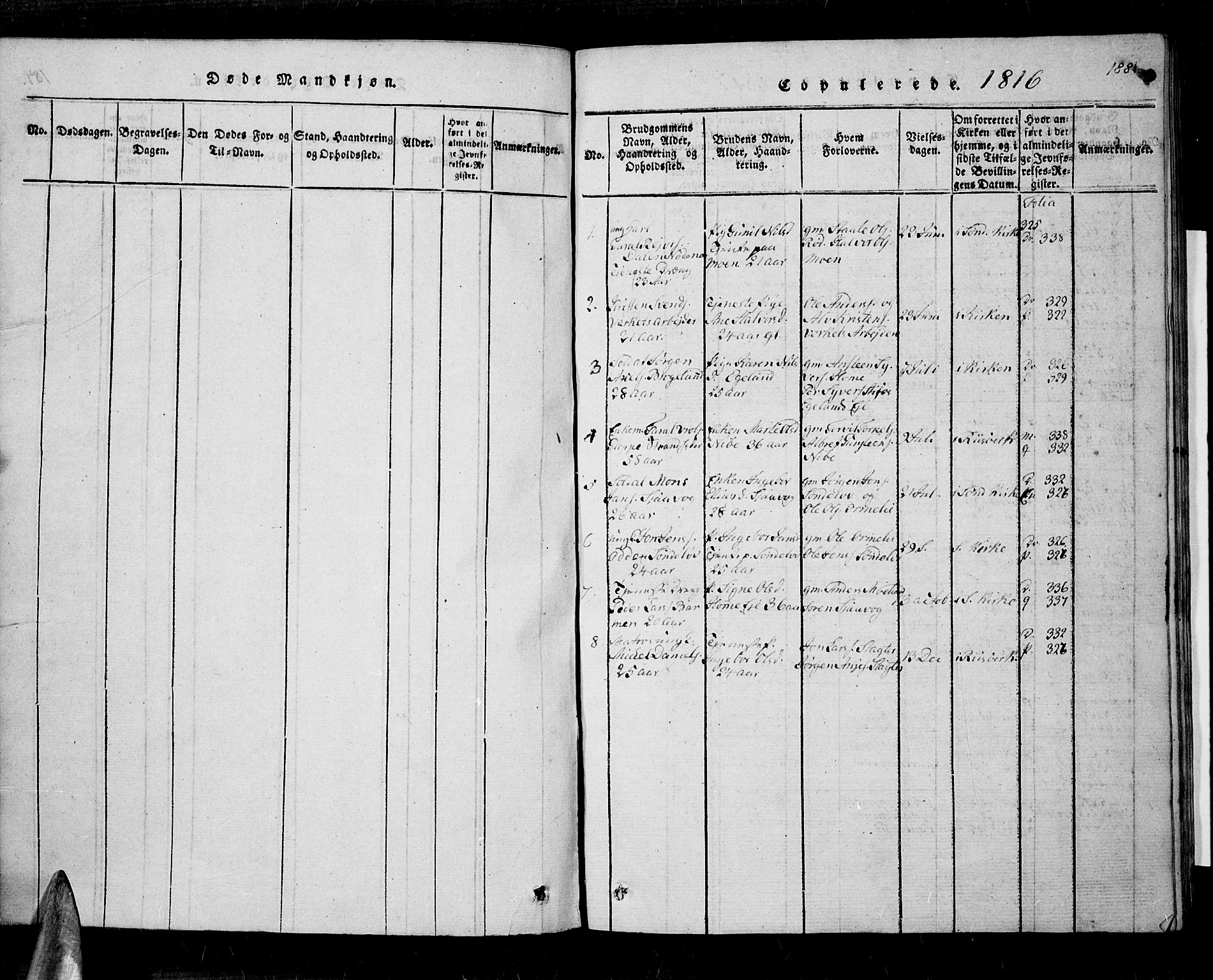 Søndeled sokneprestkontor, SAK/1111-0038/F/Fa/L0001: Parish register (official) no. A 1, 1816-1838, p. 188