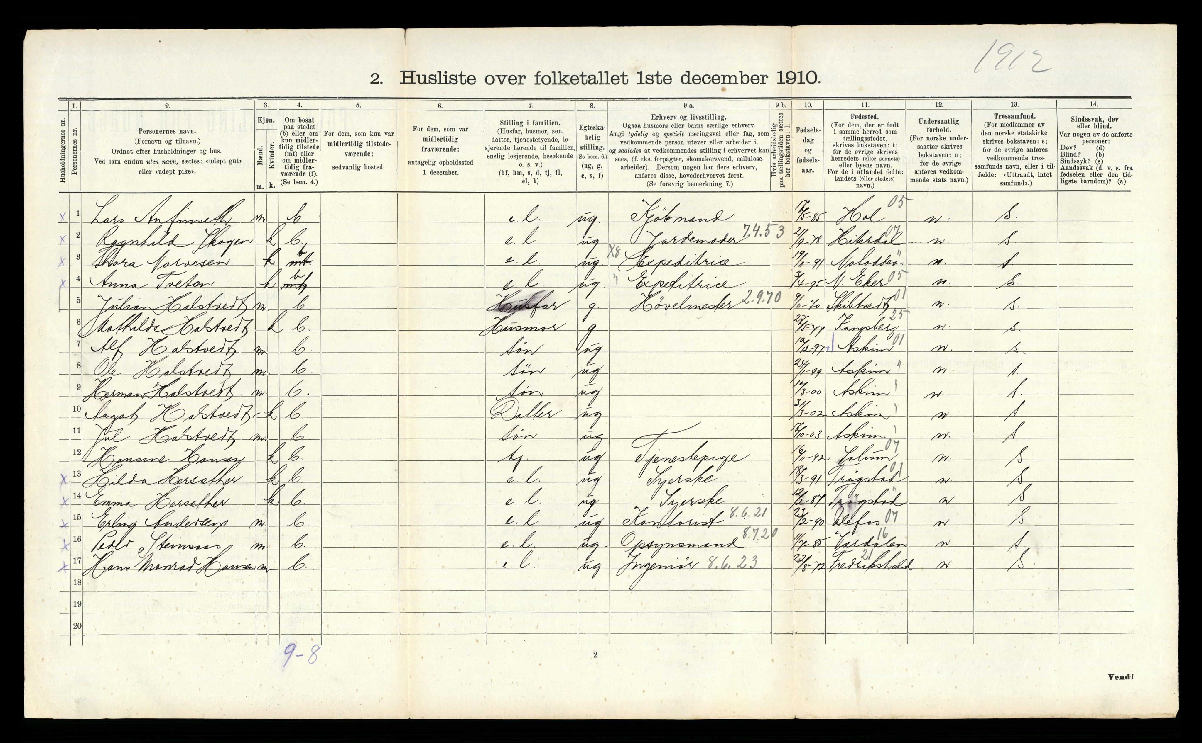 RA, 1910 census for Tinn, 1910, p. 1080