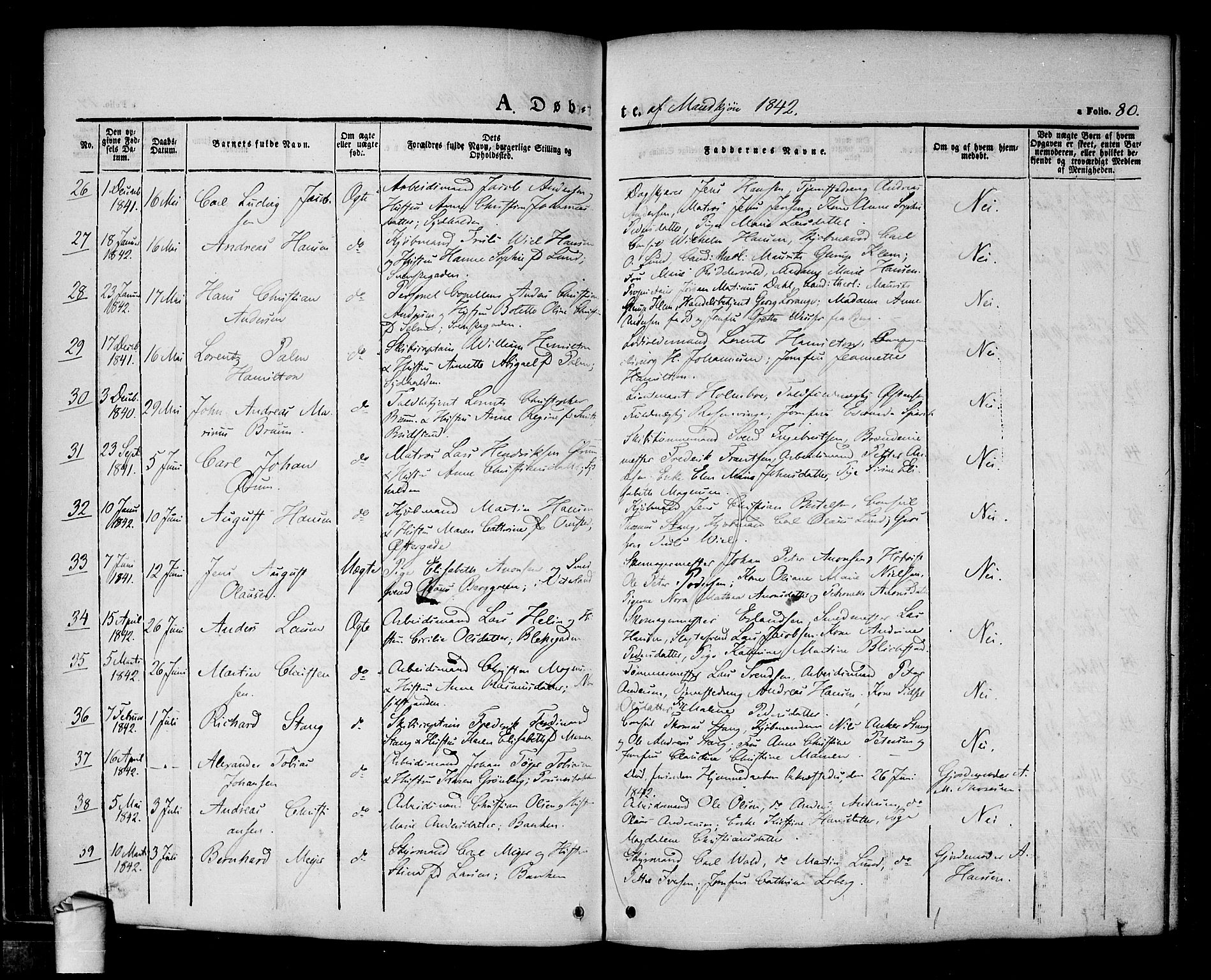 Halden prestekontor Kirkebøker, SAO/A-10909/F/Fa/L0005: Parish register (official) no. I 5, 1834-1845, p. 80