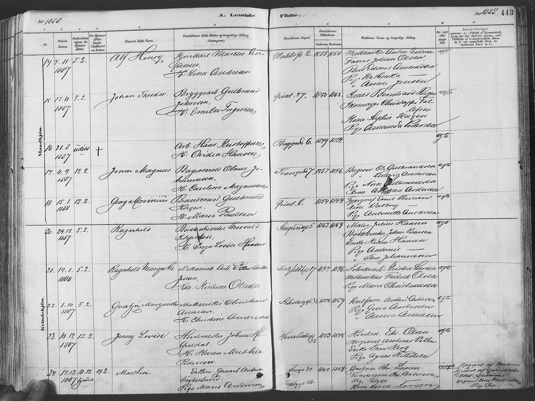 Grønland prestekontor Kirkebøker, AV/SAO-A-10848/F/Fa/L0007: Parish register (official) no. 7, 1878-1888, p. 443