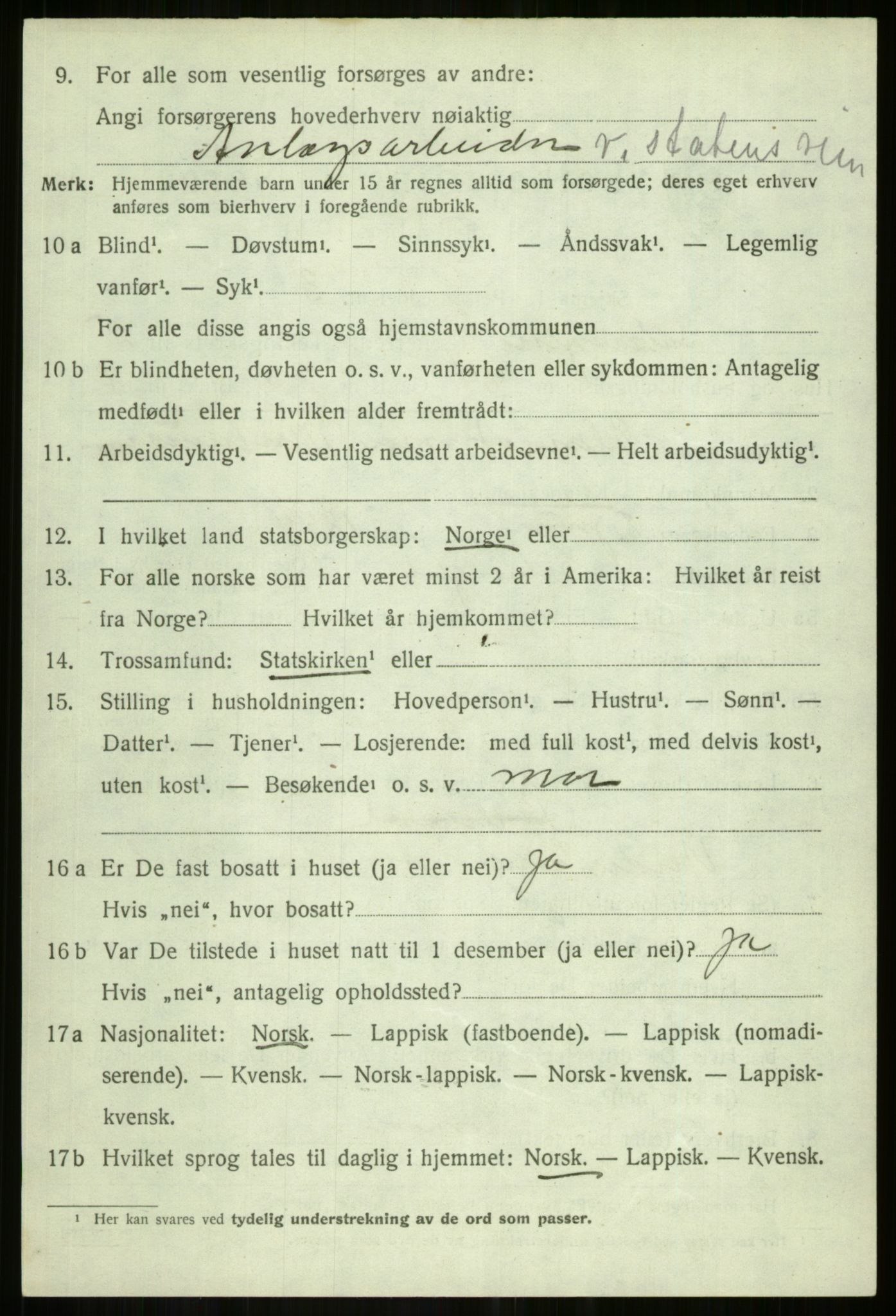 SATØ, 1920 census for Salangen, 1920, p. 3903