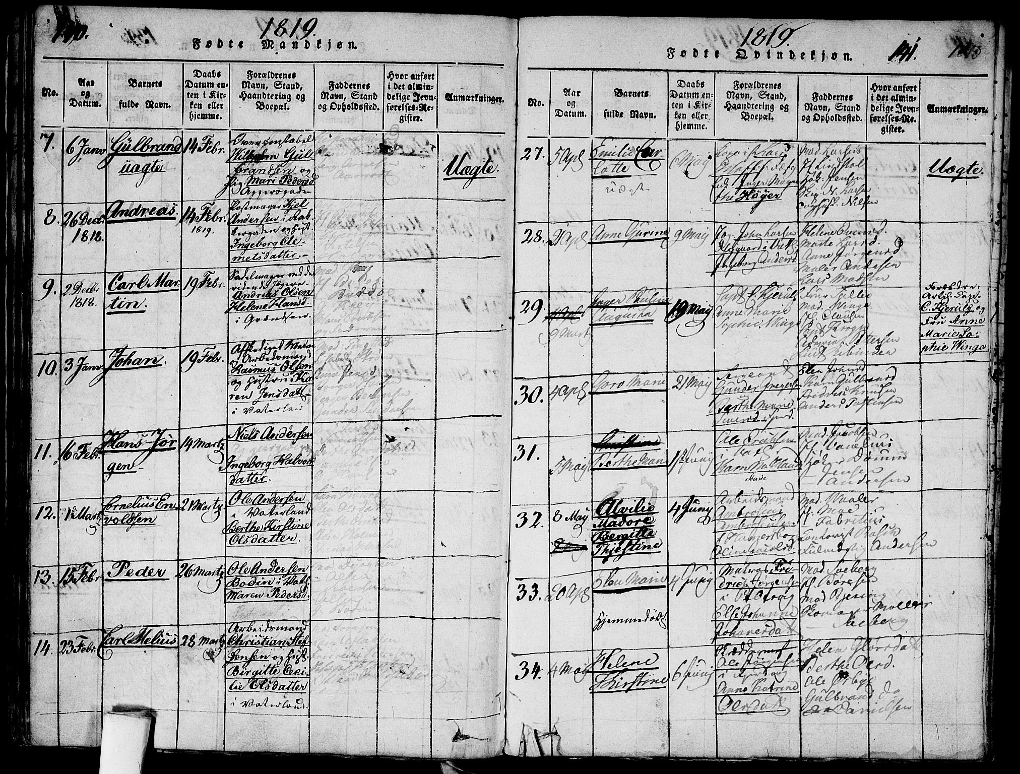 Garnisonsmenigheten Kirkebøker, SAO/A-10846/G/Ga/L0003: Parish register (copy) no. 3, 1815-1819, p. 140-141