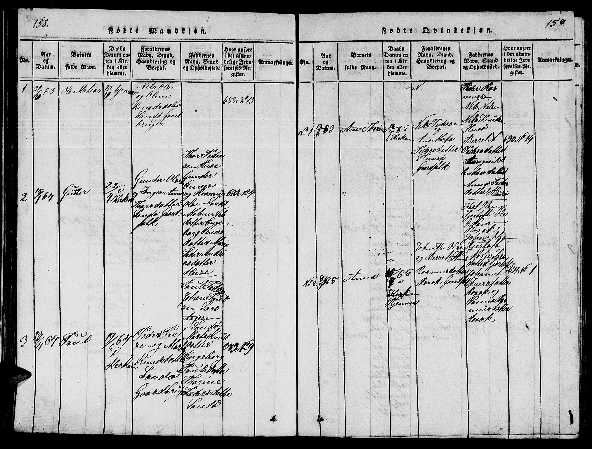 Ministerialprotokoller, klokkerbøker og fødselsregistre - Møre og Romsdal, AV/SAT-A-1454/561/L0731: Parish register (copy) no. 561C01, 1817-1867, p. 158-159